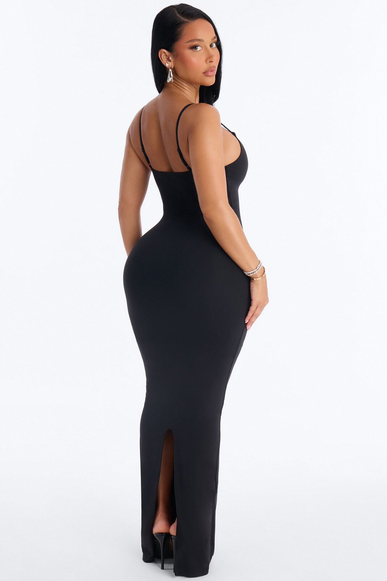 Second Skin Double Lined Scoop Neck Cami Maxi Dress - Black