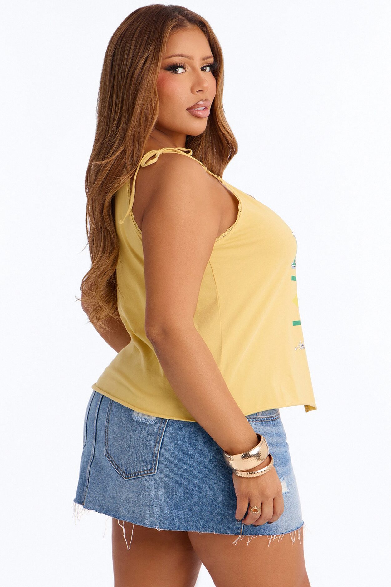 Brazil Tie Strap Tank With Tie Front - Yellow
