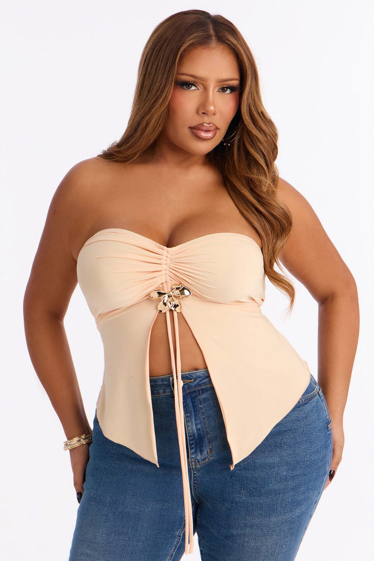 Penelope Hardware Flyaway Tube Top - Peach