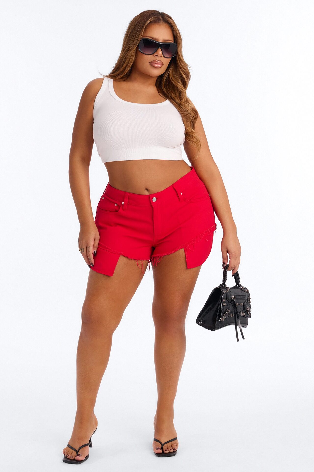 Rubi Twill Low Rise Distressed Micro Short - Red