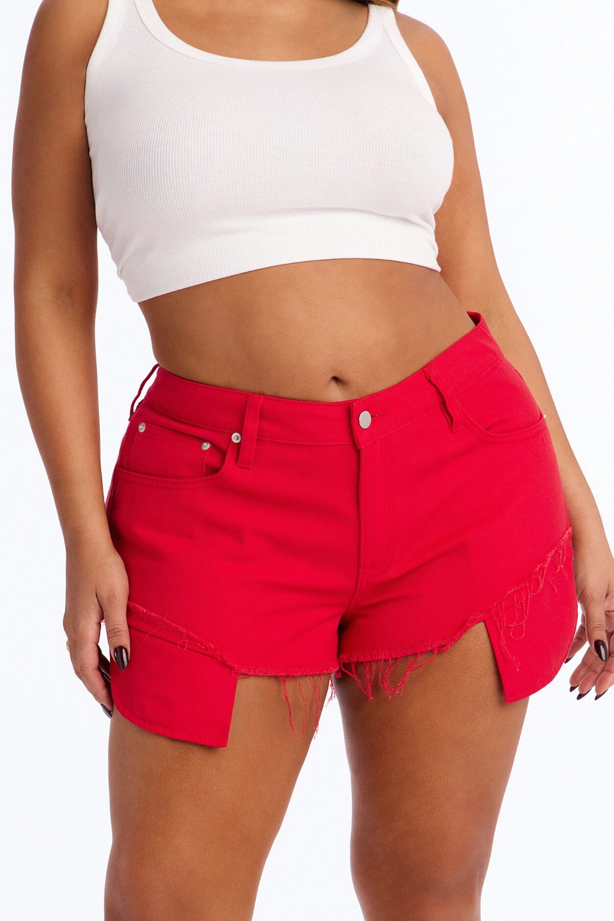 Rubi Twill Low Rise Distressed Micro Short - Red
