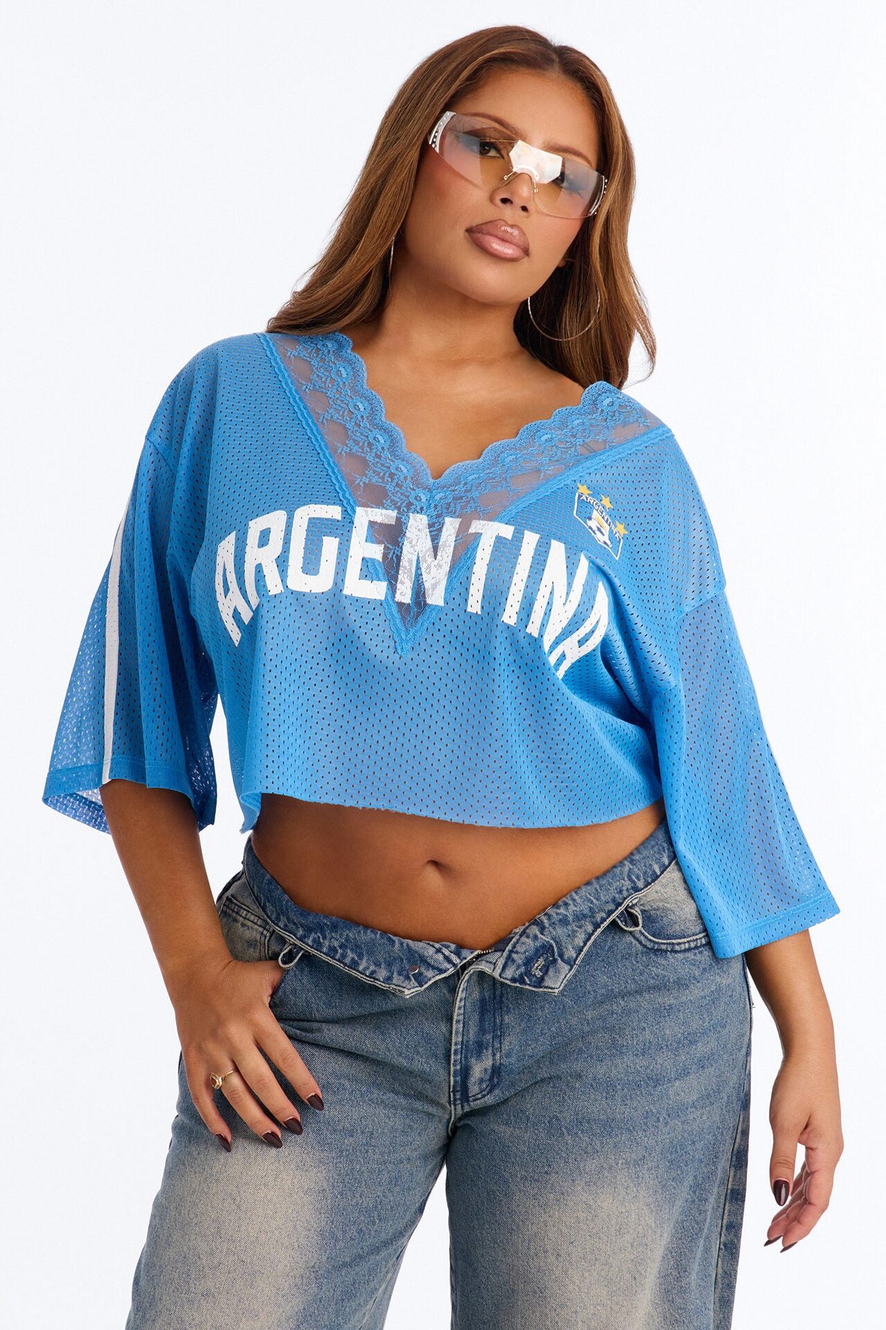 Argentina Lace Cropped Jersey - Light Blue
