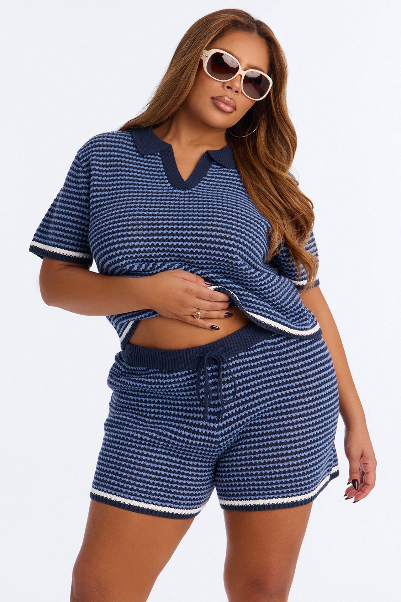 Feel The Breeze Crochet Short Set - Navy