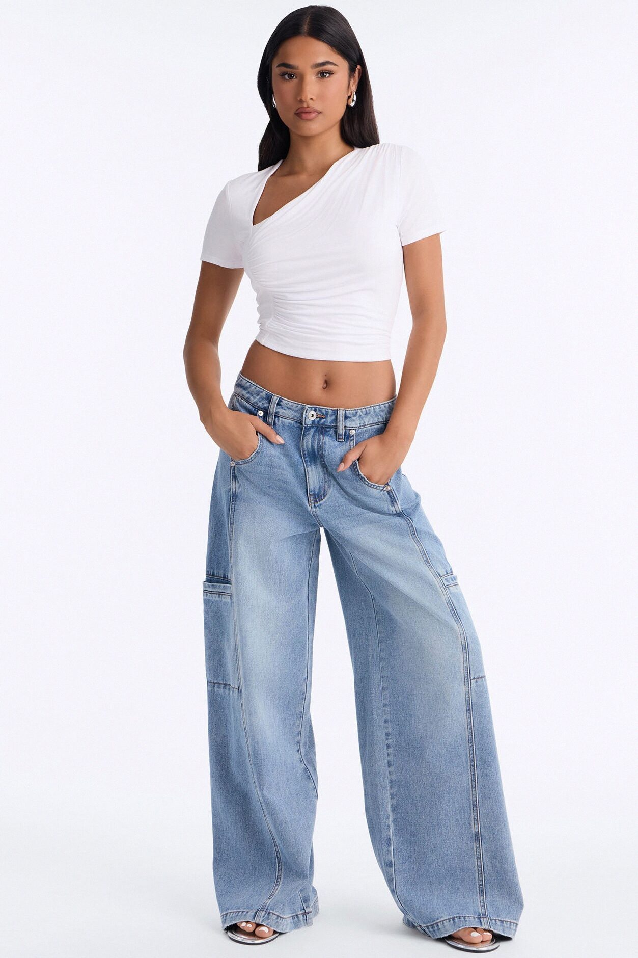 Take Two Cargo Wide Leg Jeans - Medium Wash