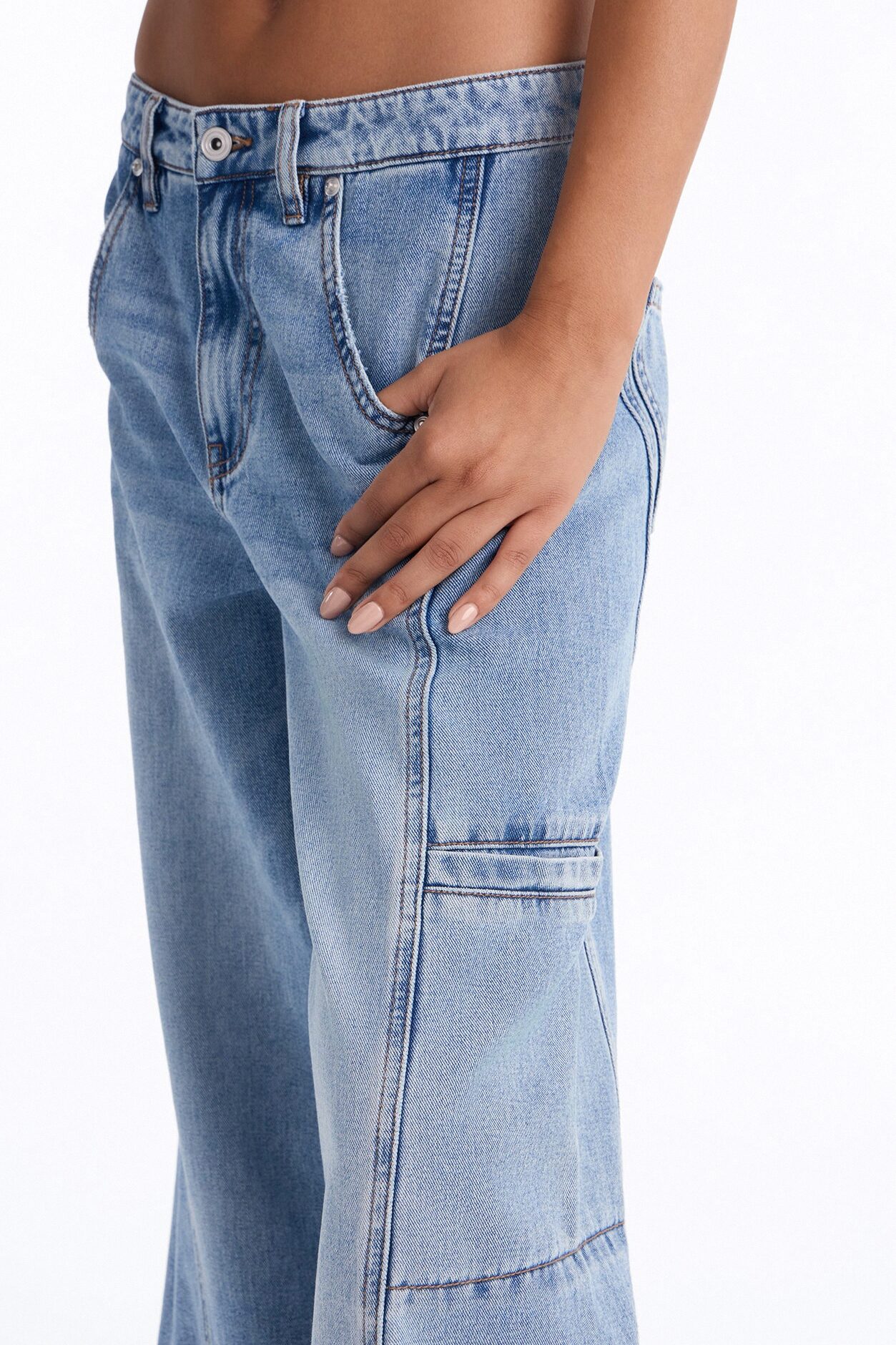 Take Two Cargo Wide Leg Jeans - Medium Wash