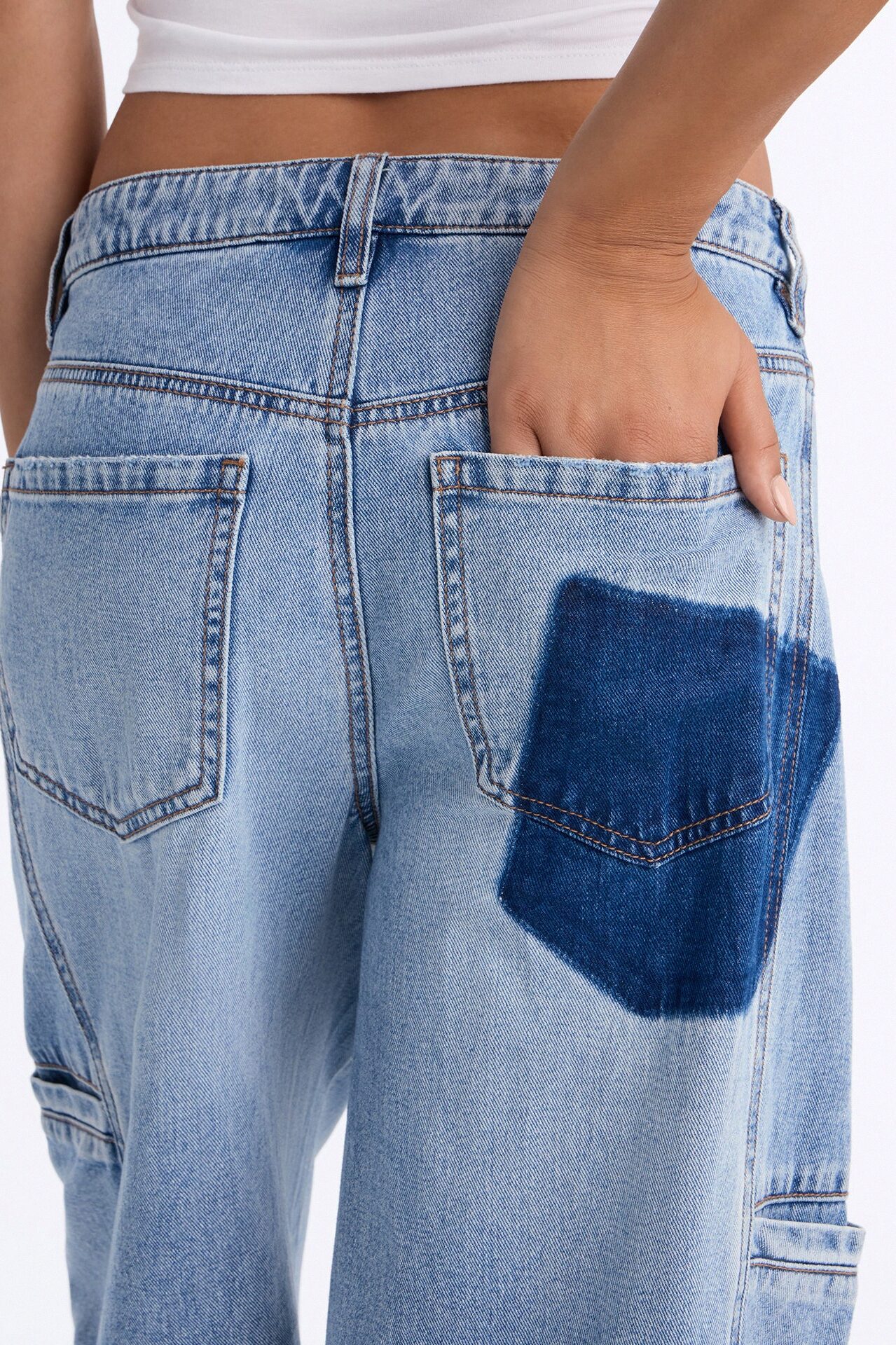 Take Two Cargo Wide Leg Jeans - Medium Wash