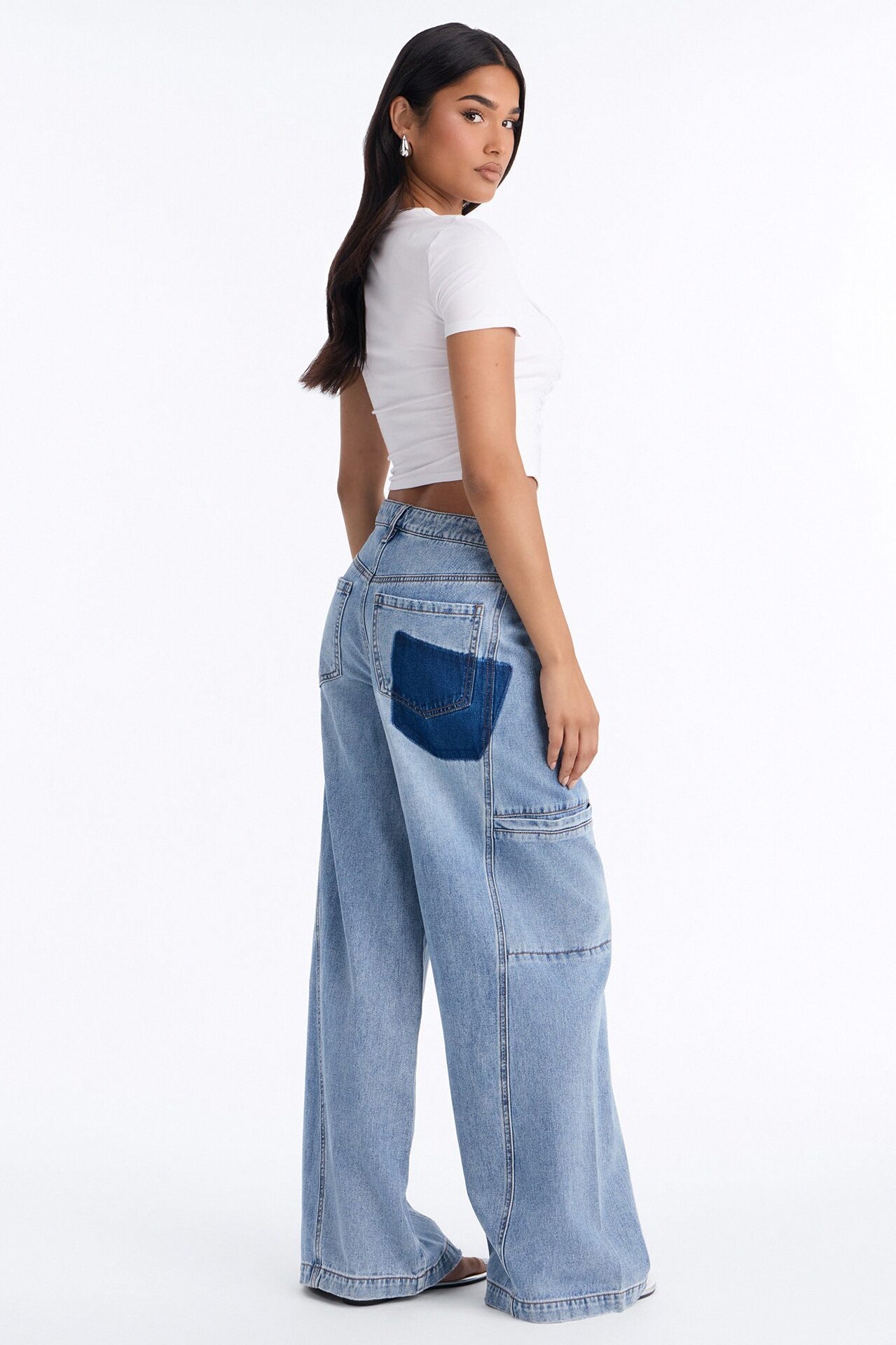 Take Two Cargo Wide Leg Jeans - Medium Wash