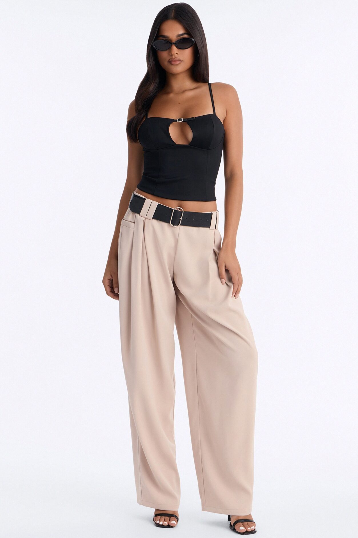 Rhyan Belted Sleeveless Top - Black