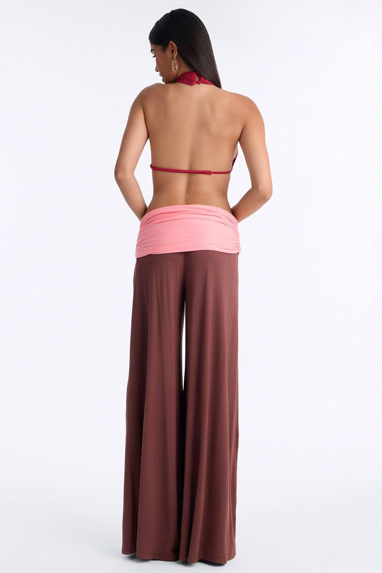 Rosalia Color Block Backless Jumpsuit - Brown/combo