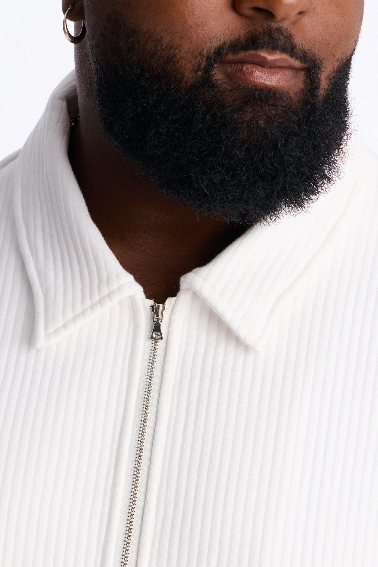 Textured Oversized Fleece Zip Up Shirt - Cream