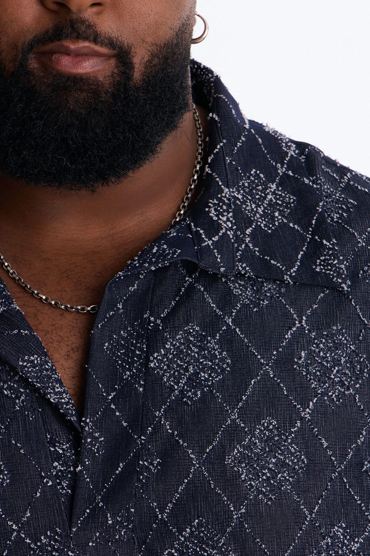 Diamond Frayed Jacquard Polo - Navy