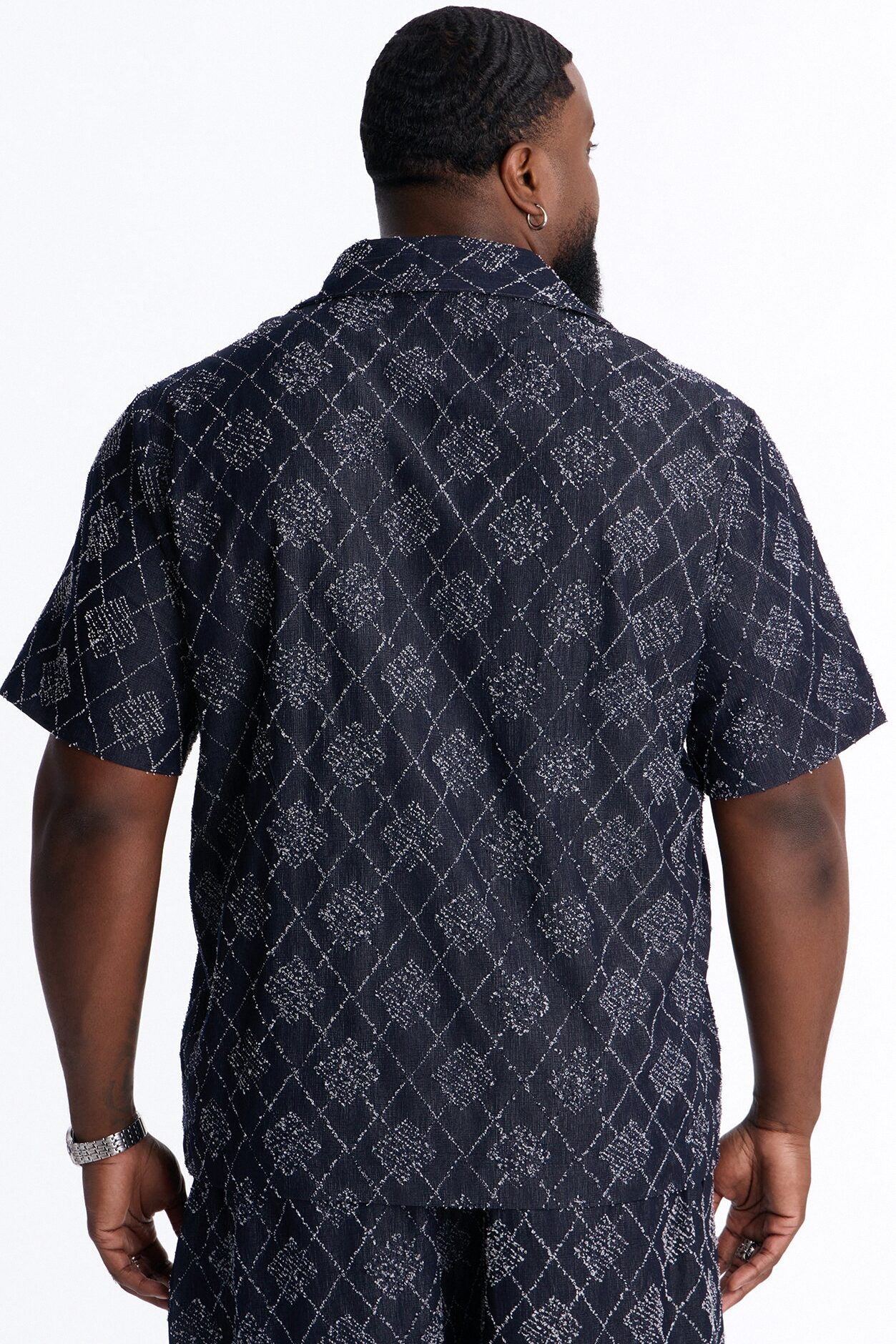 Diamond Frayed Jacquard Polo - Navy