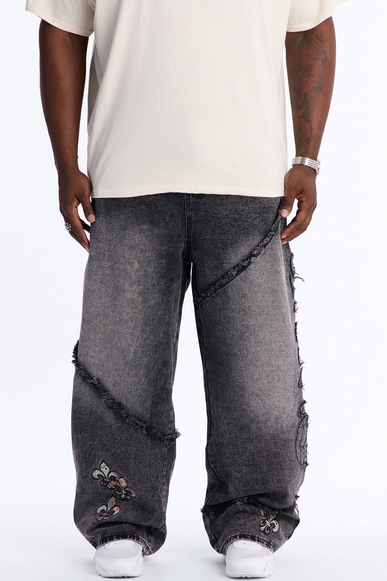 East End Frayed Baggy Jean - Dark Wash