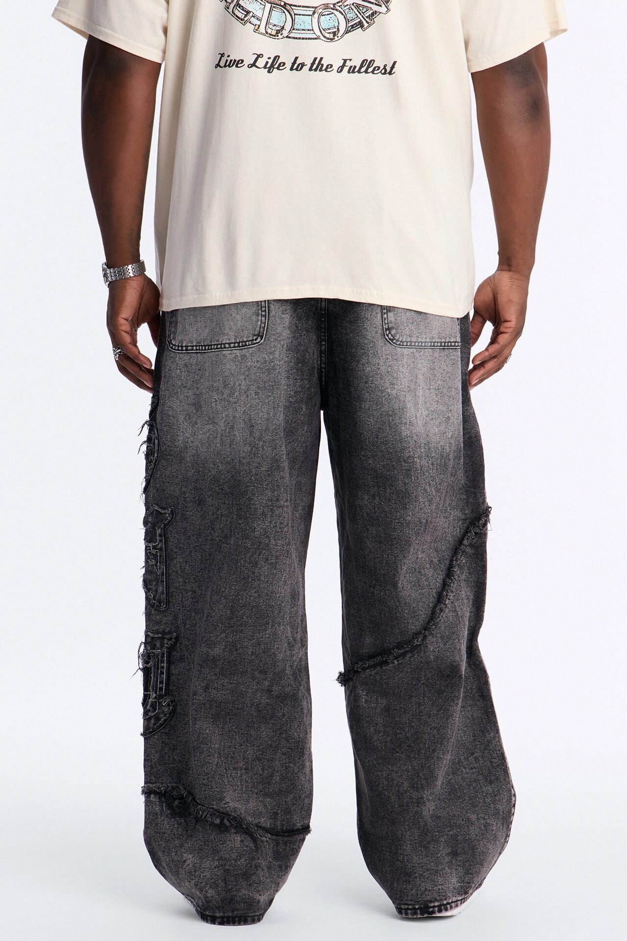 East End Frayed Baggy Jean - Dark Wash