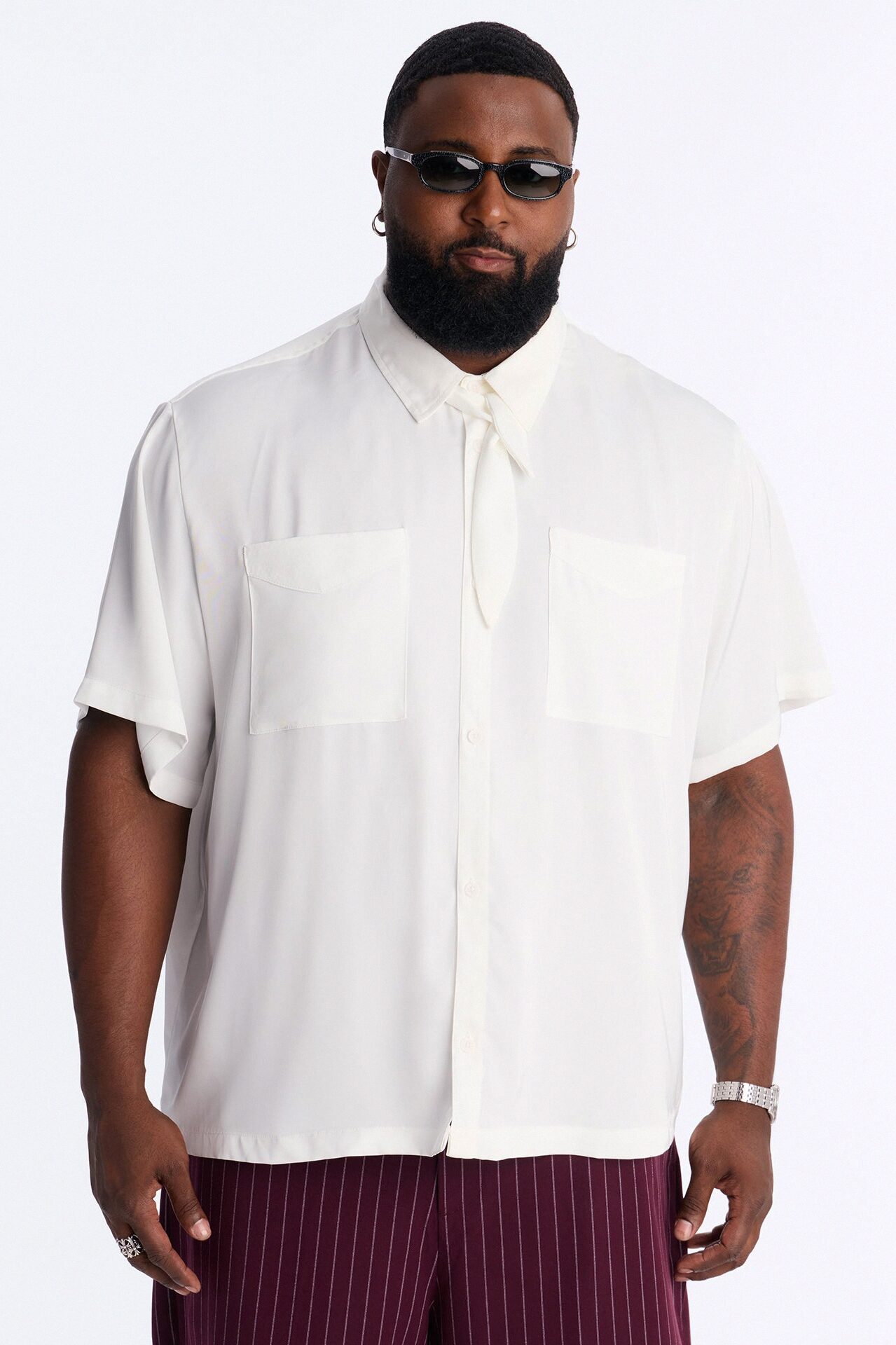 Relaxed Luxe Neckerchief Button Up Shirt - White