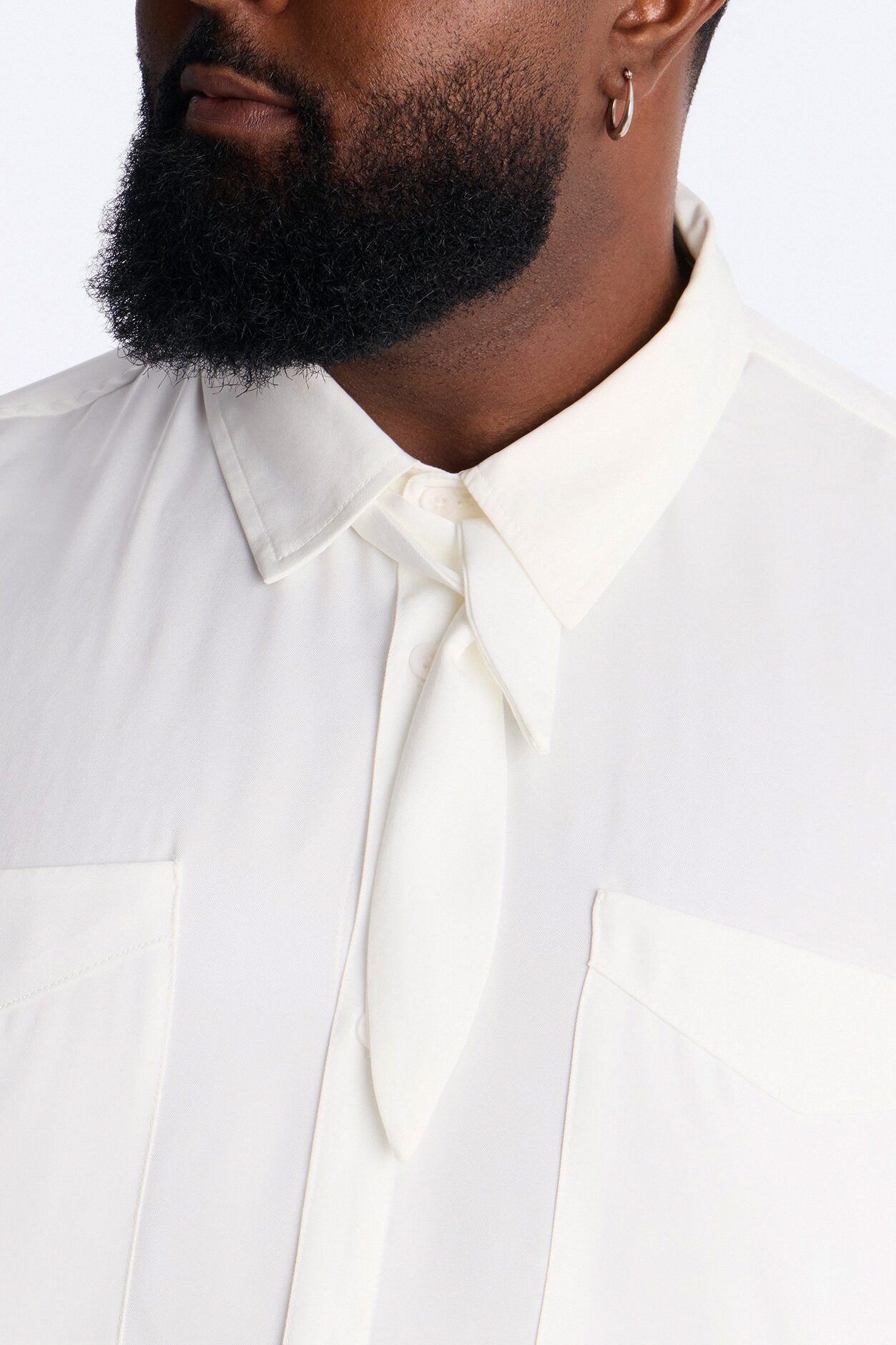 Relaxed Luxe Neckerchief Button Up Shirt - White