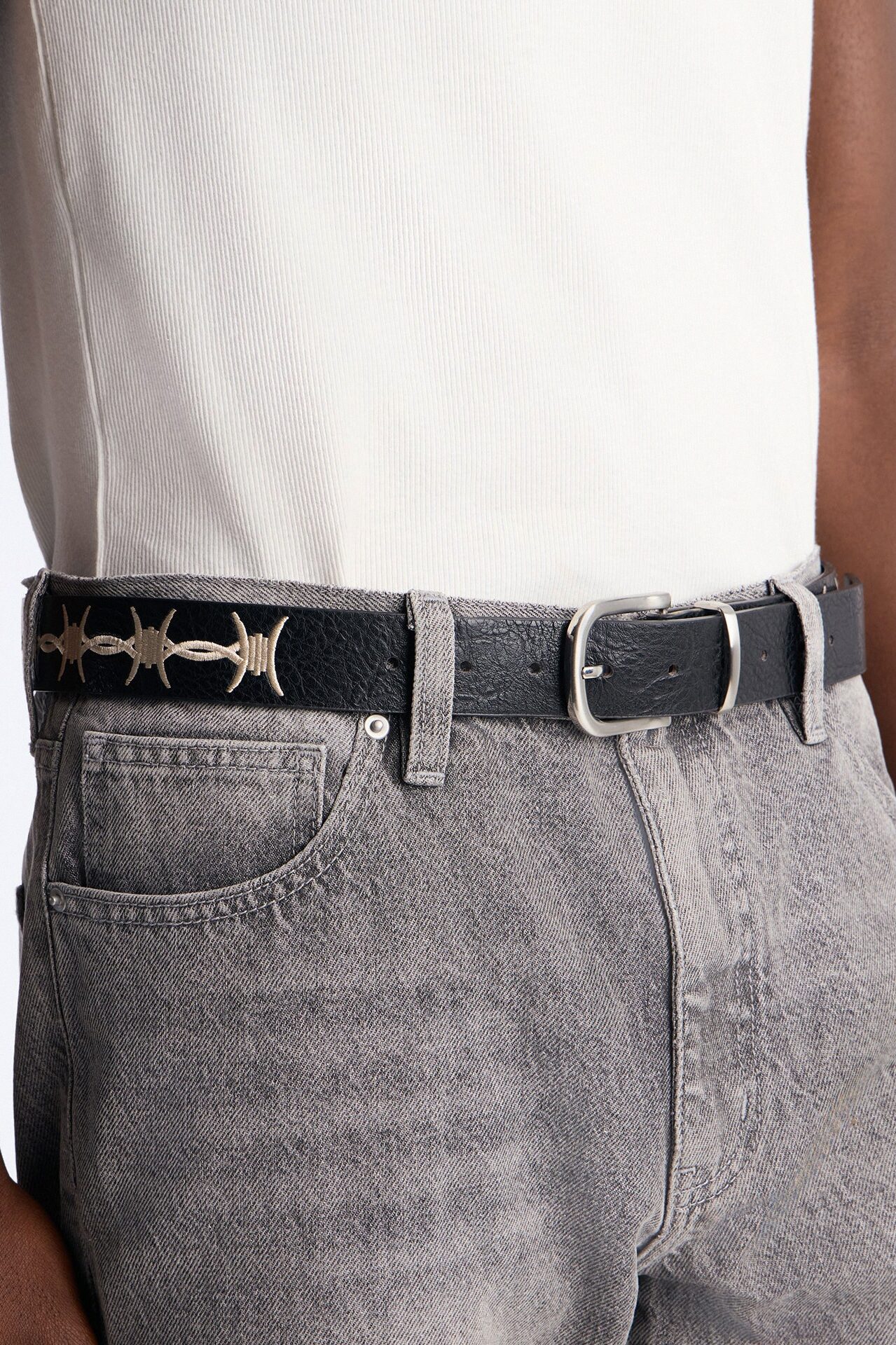 Contrast Patch Cut Out Faux Leather Belt - Black
