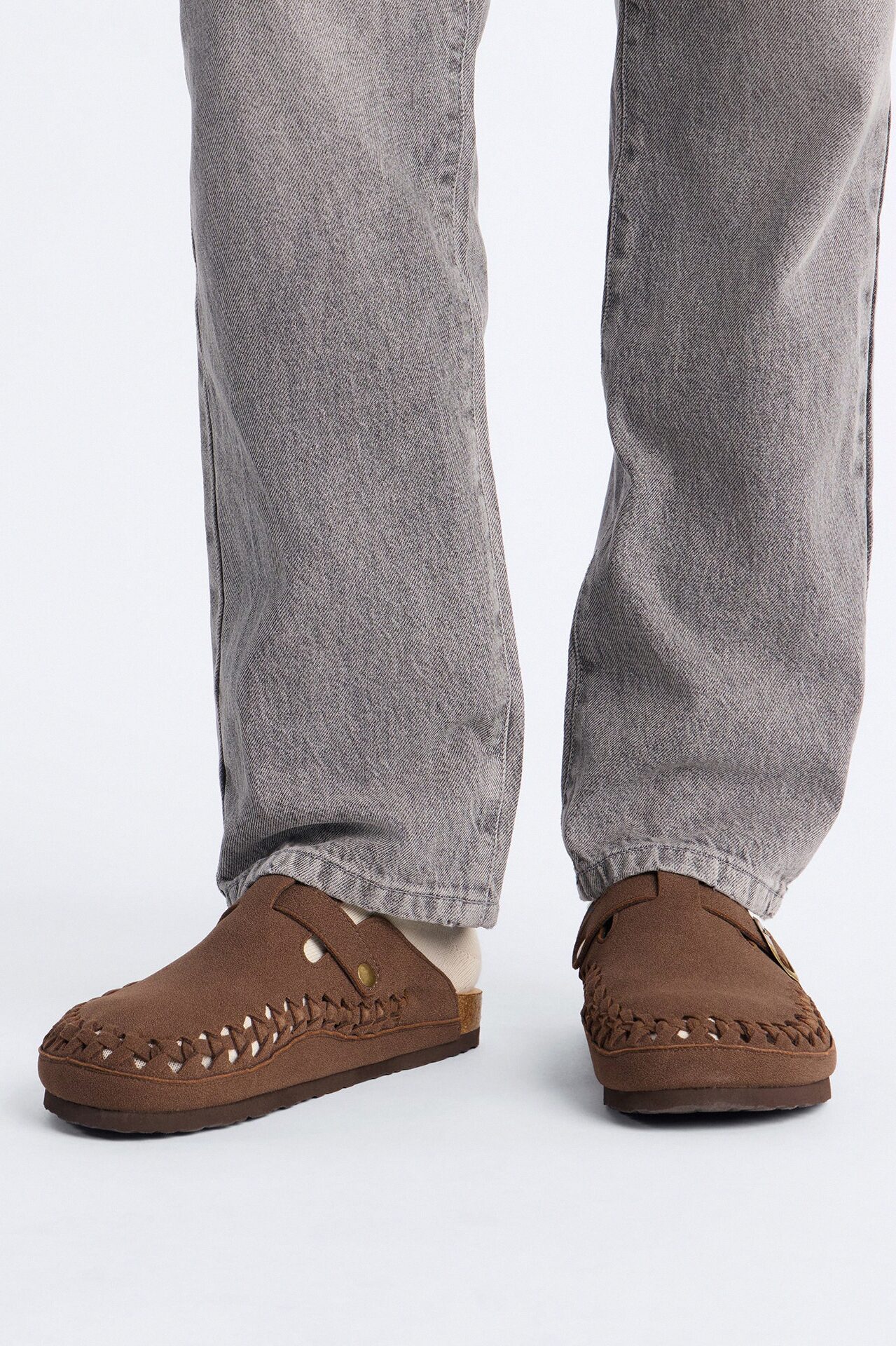 Woven Faux Suede Slip On Mule - Dark Brown