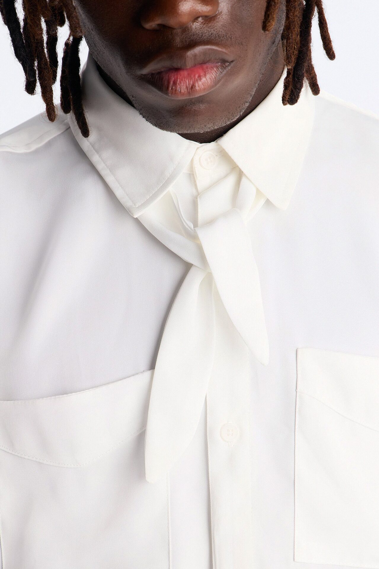Relaxed Luxe Neckerchief Button Up Shirt - White