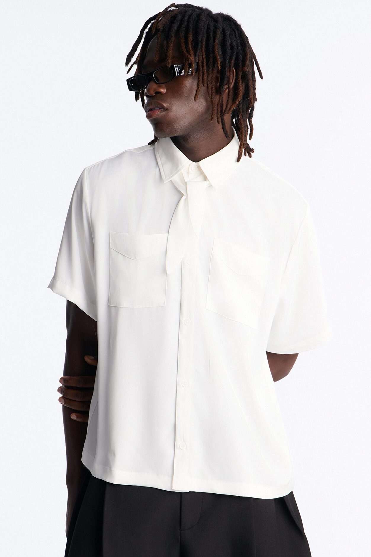Relaxed Luxe Neckerchief Button Up Shirt - White