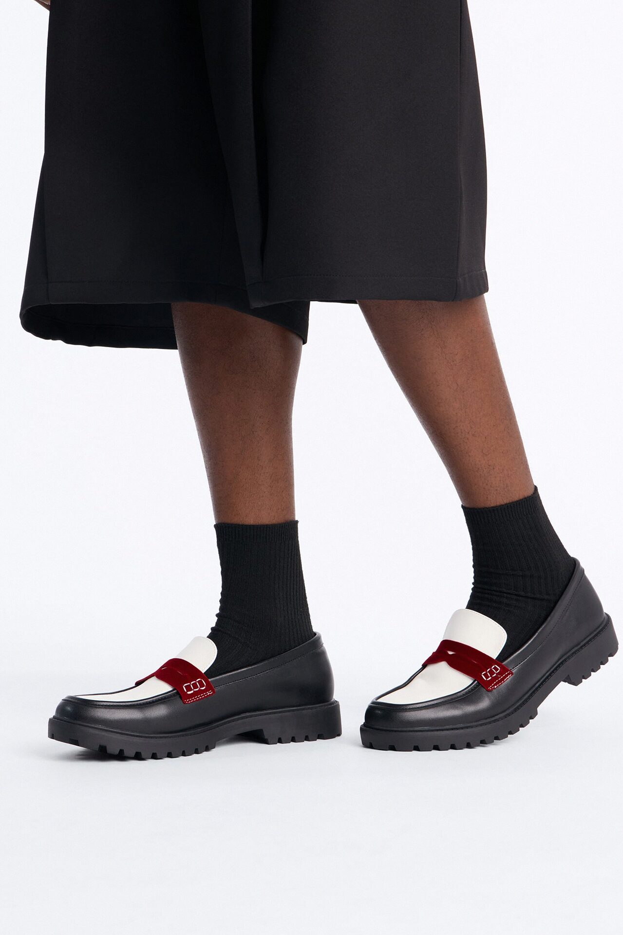 Faux Leather Penny Strap Chunky Loafer - Black/Red