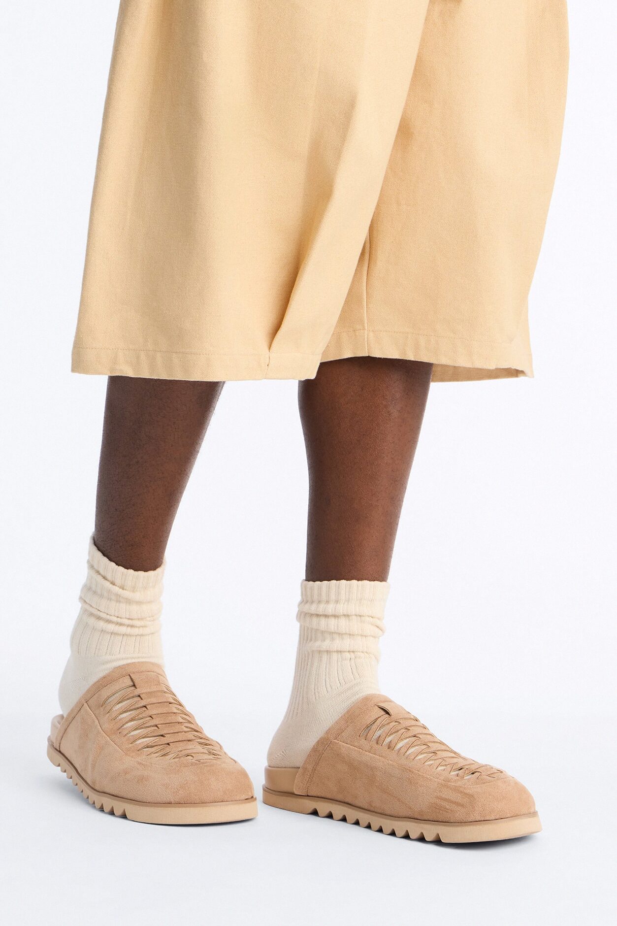 Woven Slip On Faux Suede Mule - Nude