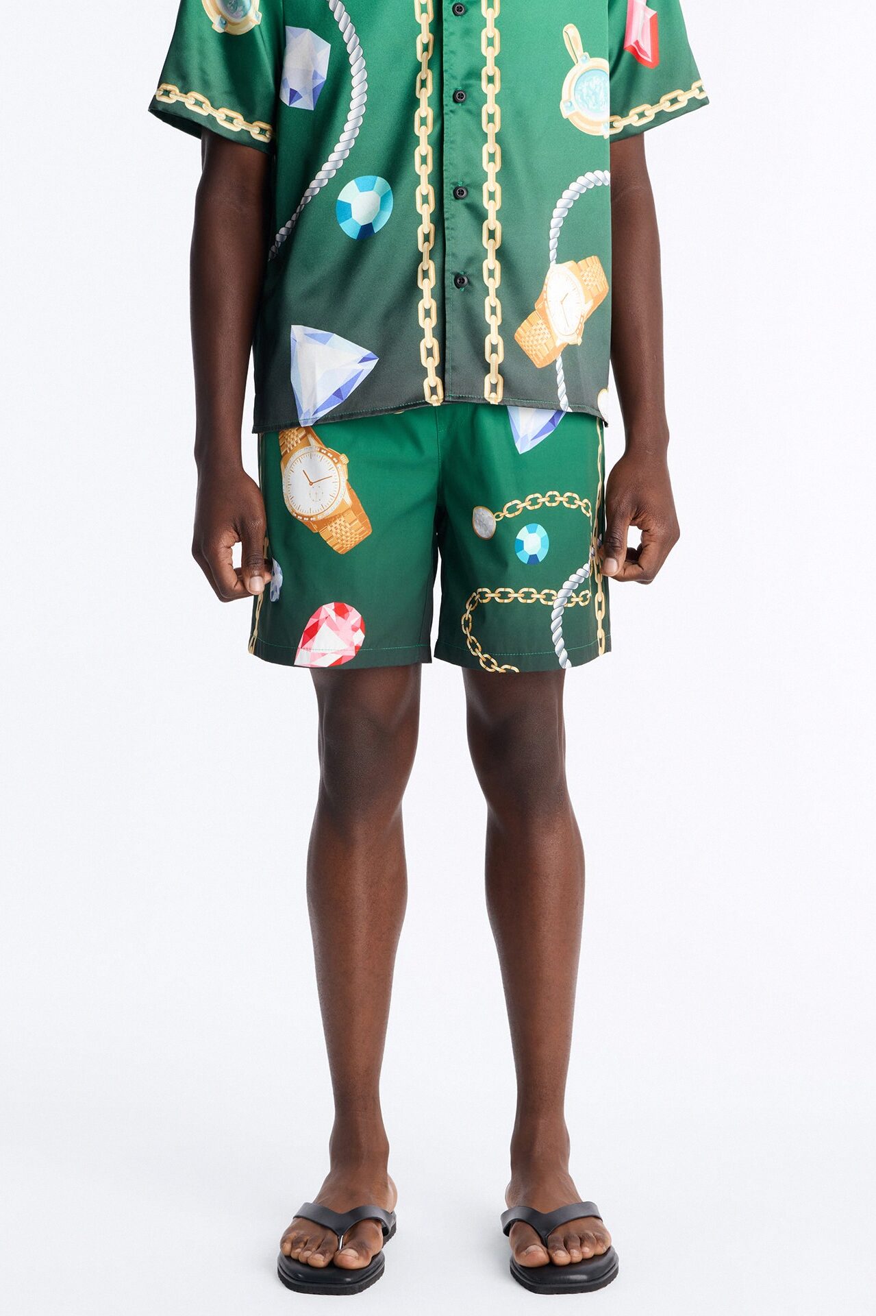 Imperial Luxe Jewel Printed Swim Trunk 7″ - Green/combo