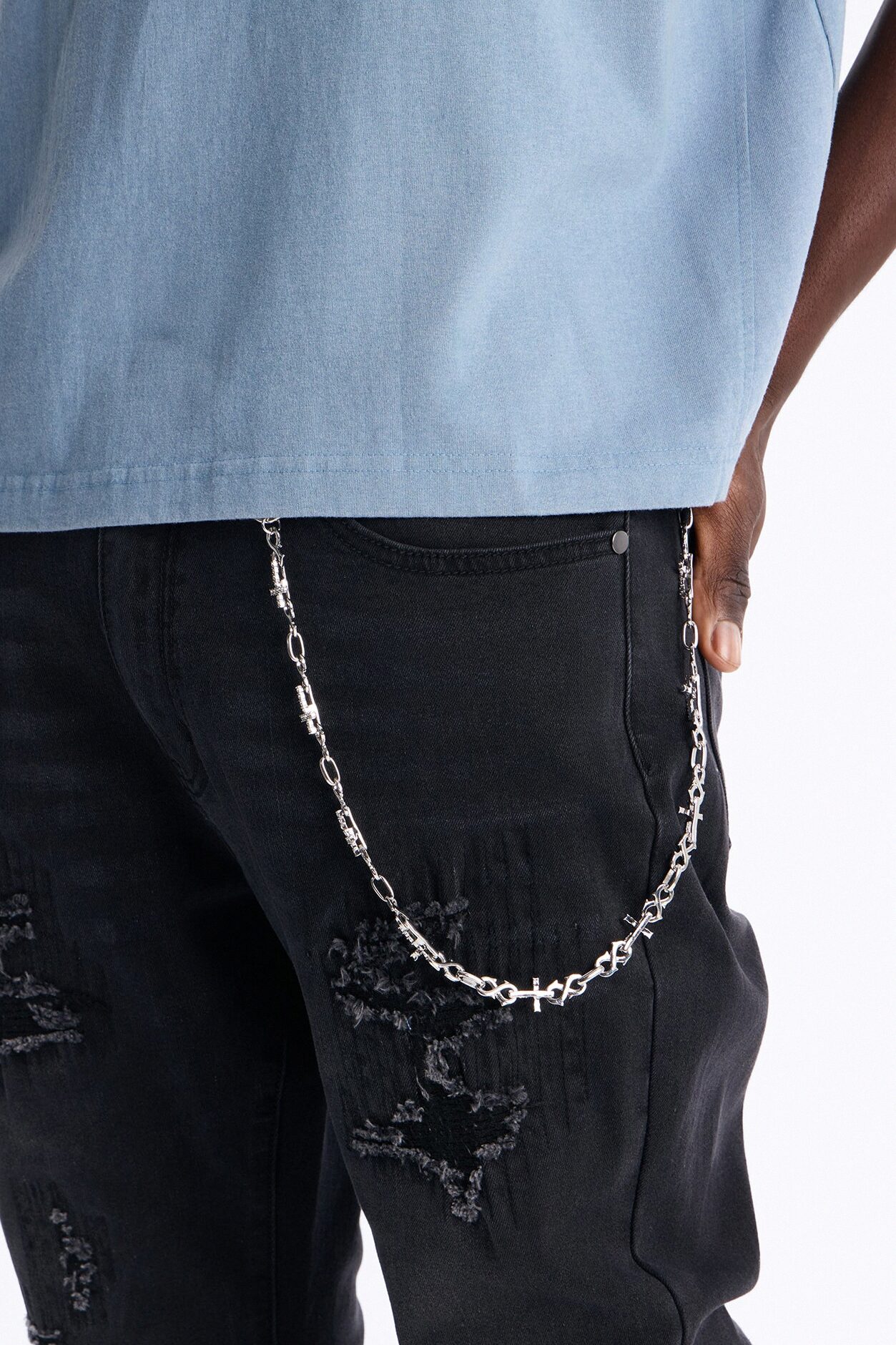 Infinity Cross Rhinestone Pant Chain - Silver