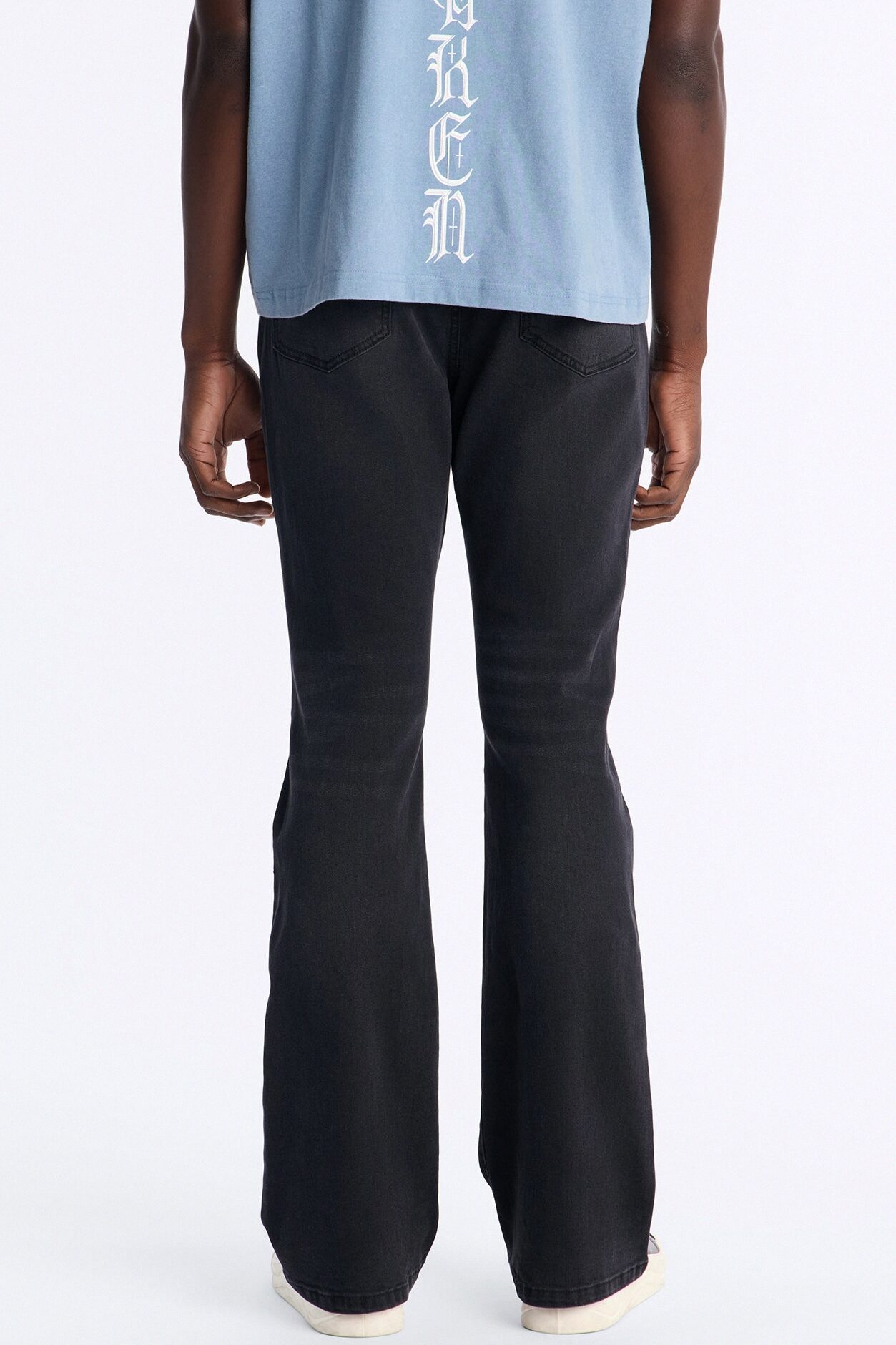 Stacked Skinny Flare Etched Distress Jeans - Black Wash
