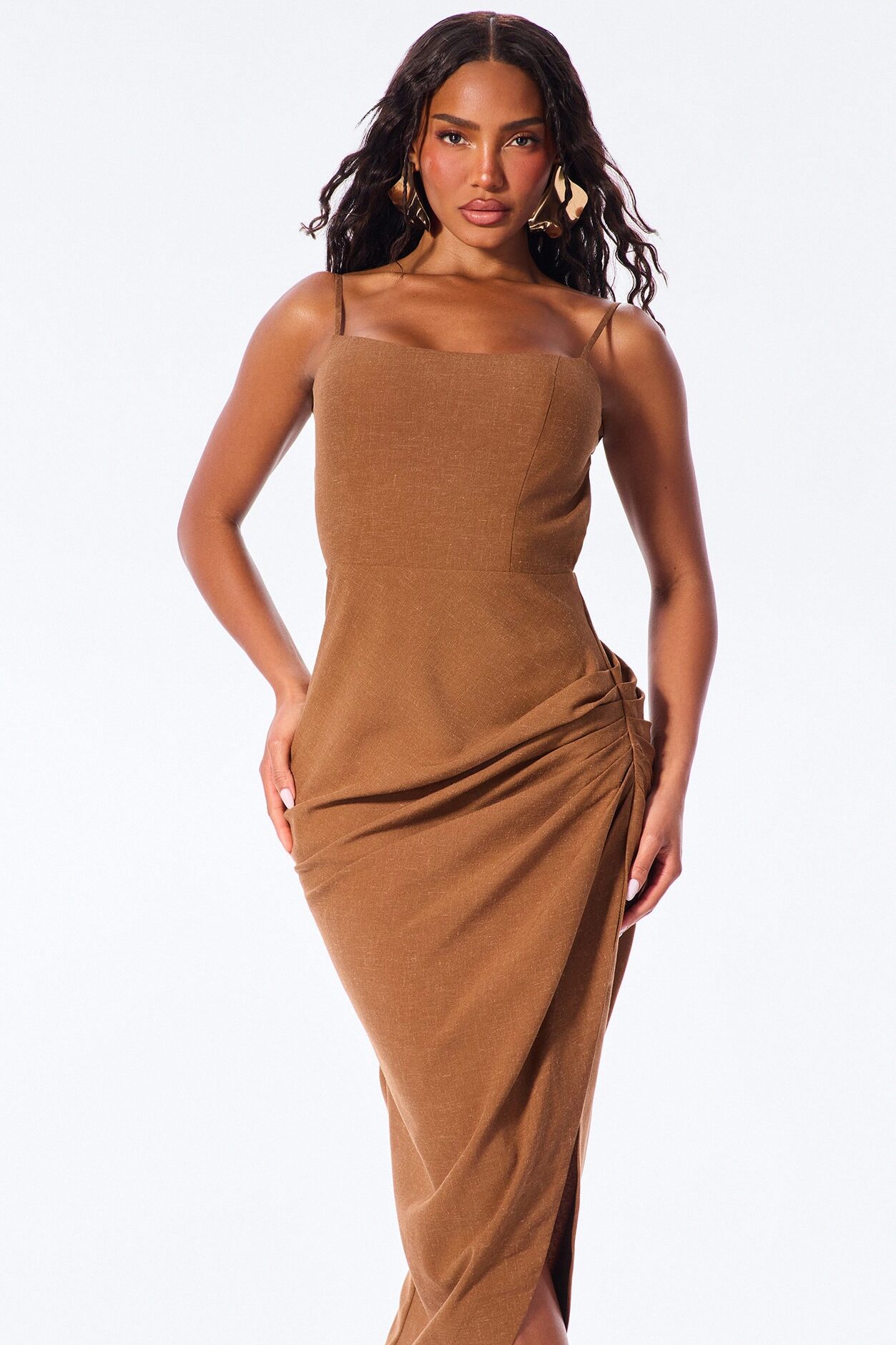 Verona Linen Midi Dress - Chocolate