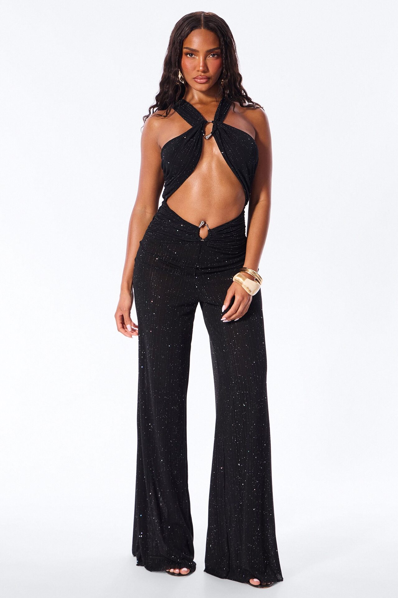 Dazzle Metallic Knit Jumpsuit - Black