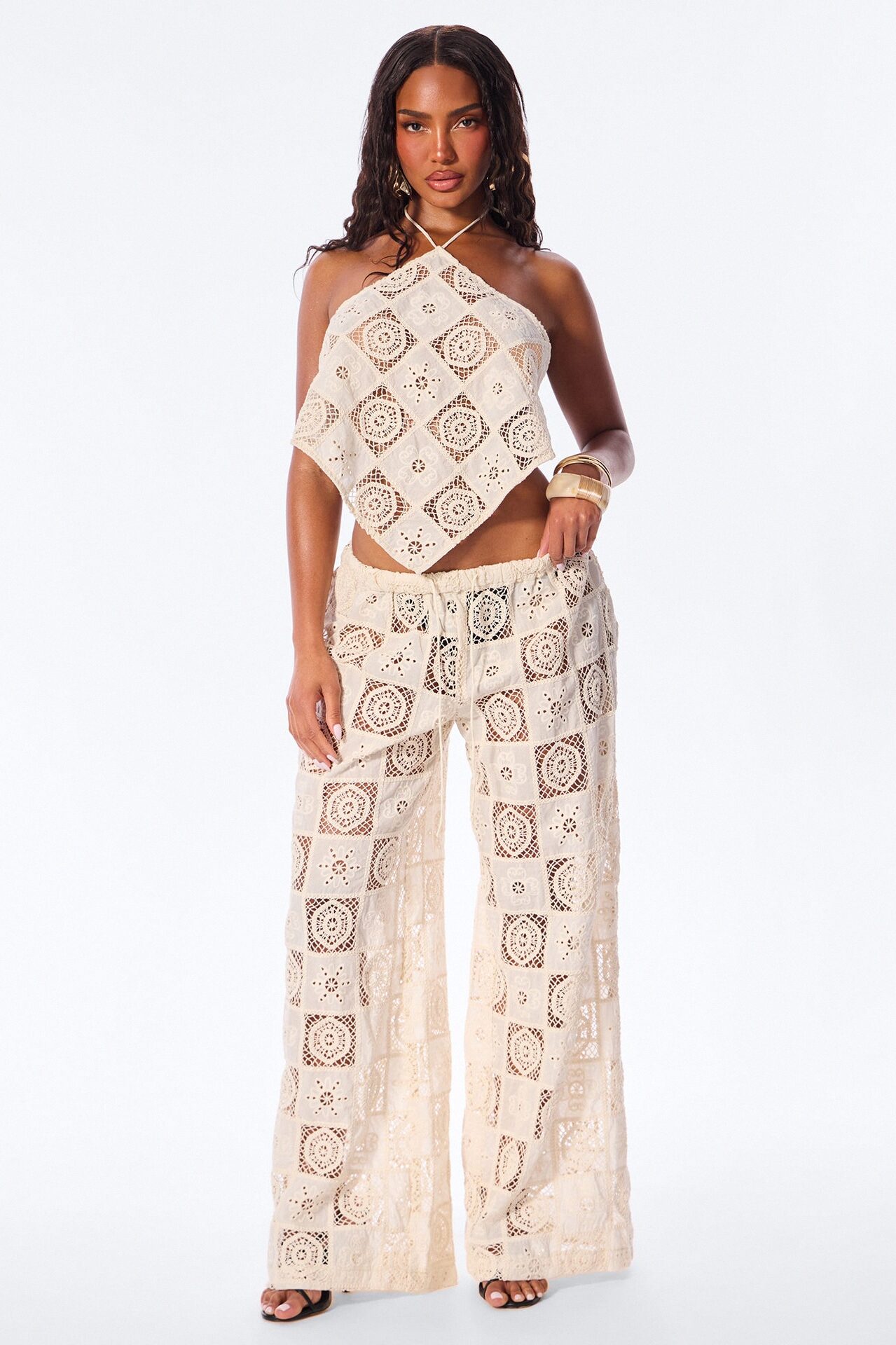 Juliette Crochet Pant Set - Off White