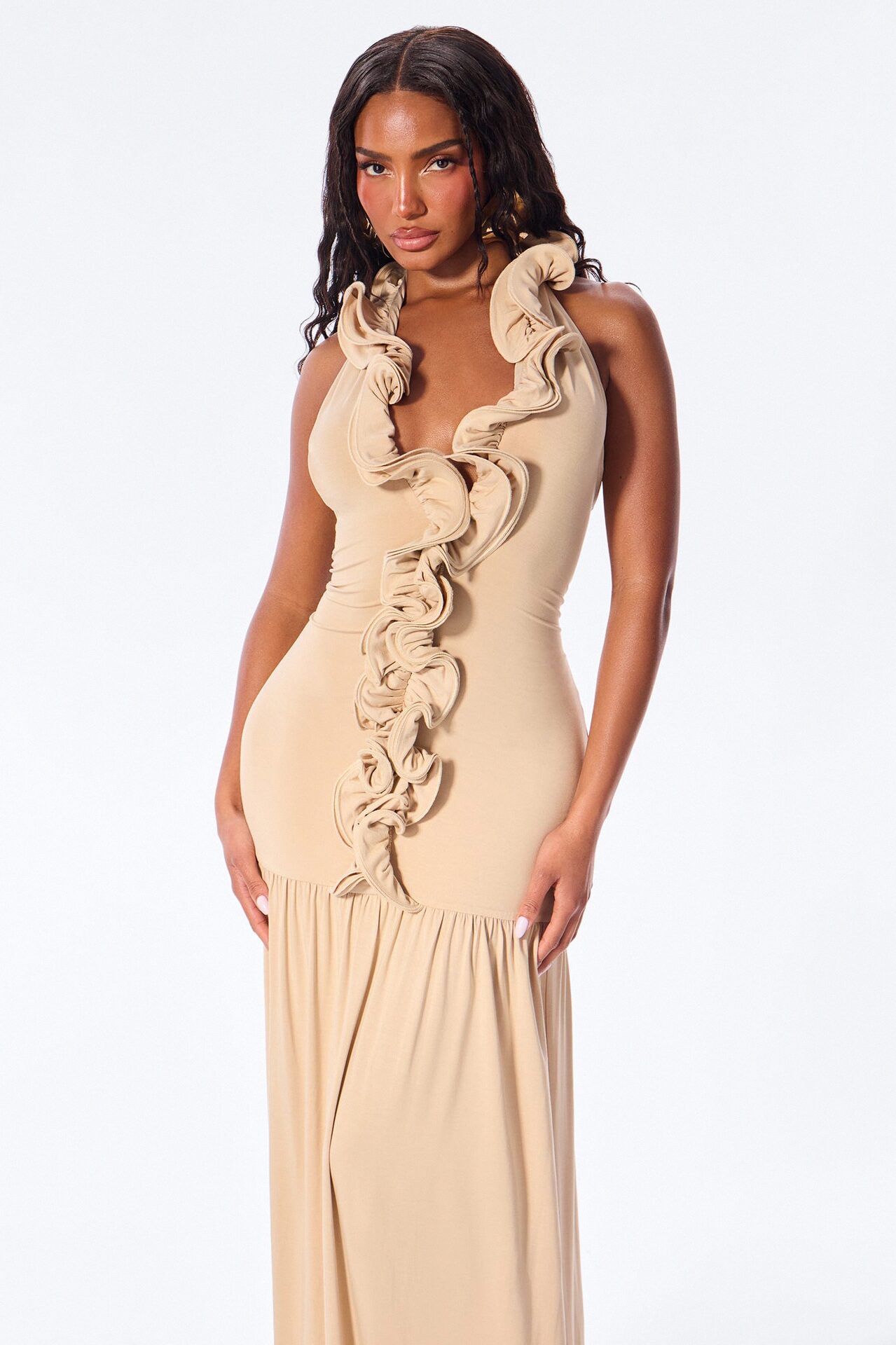 Aurelian Ruffle Maxi Dress - Taupe