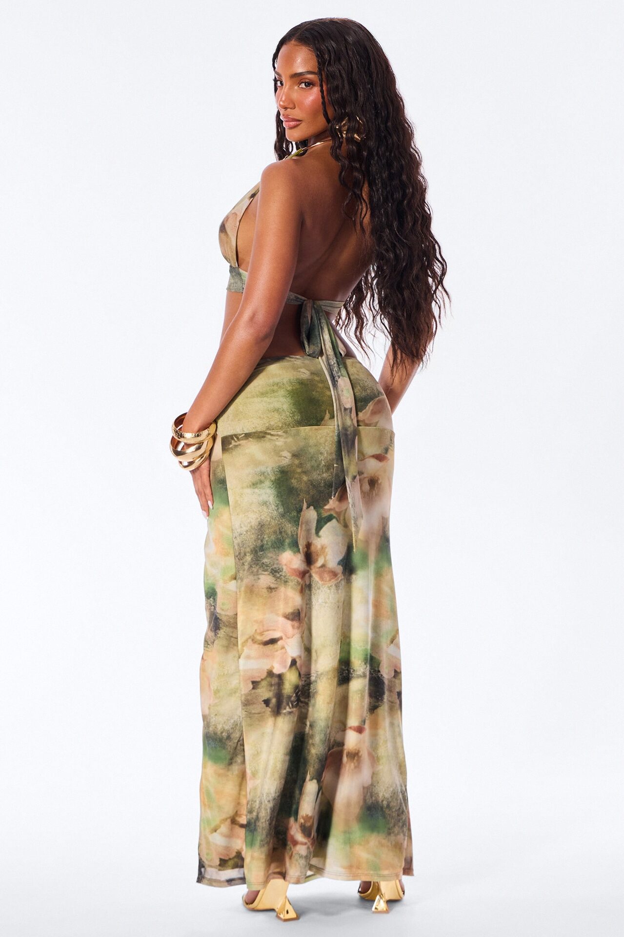 Roaming Beauty Mesh Skirt Set - Olive/combo