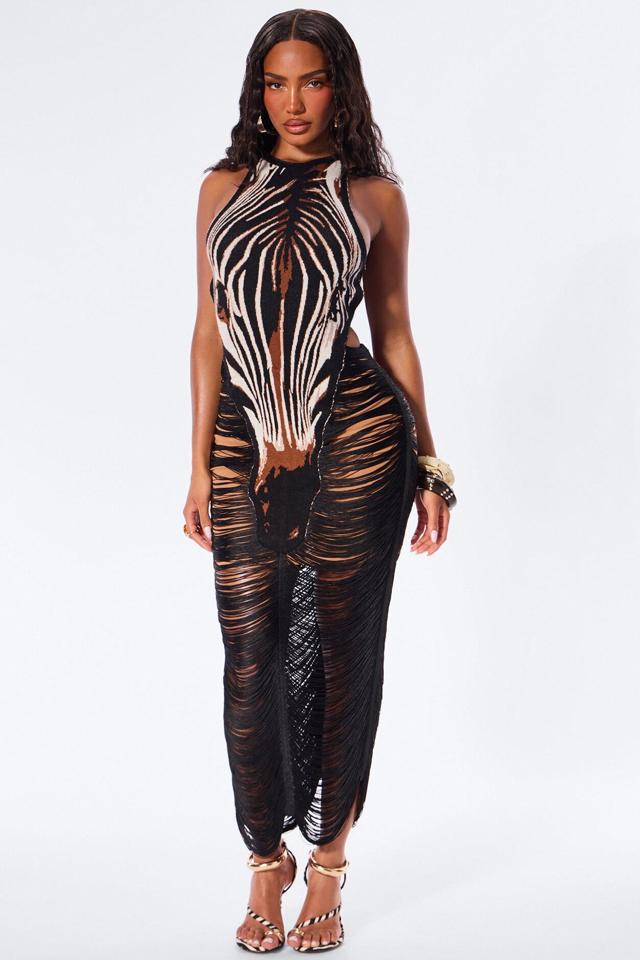 Zebra Madness Jacquard Maxi Dress - Black/combo