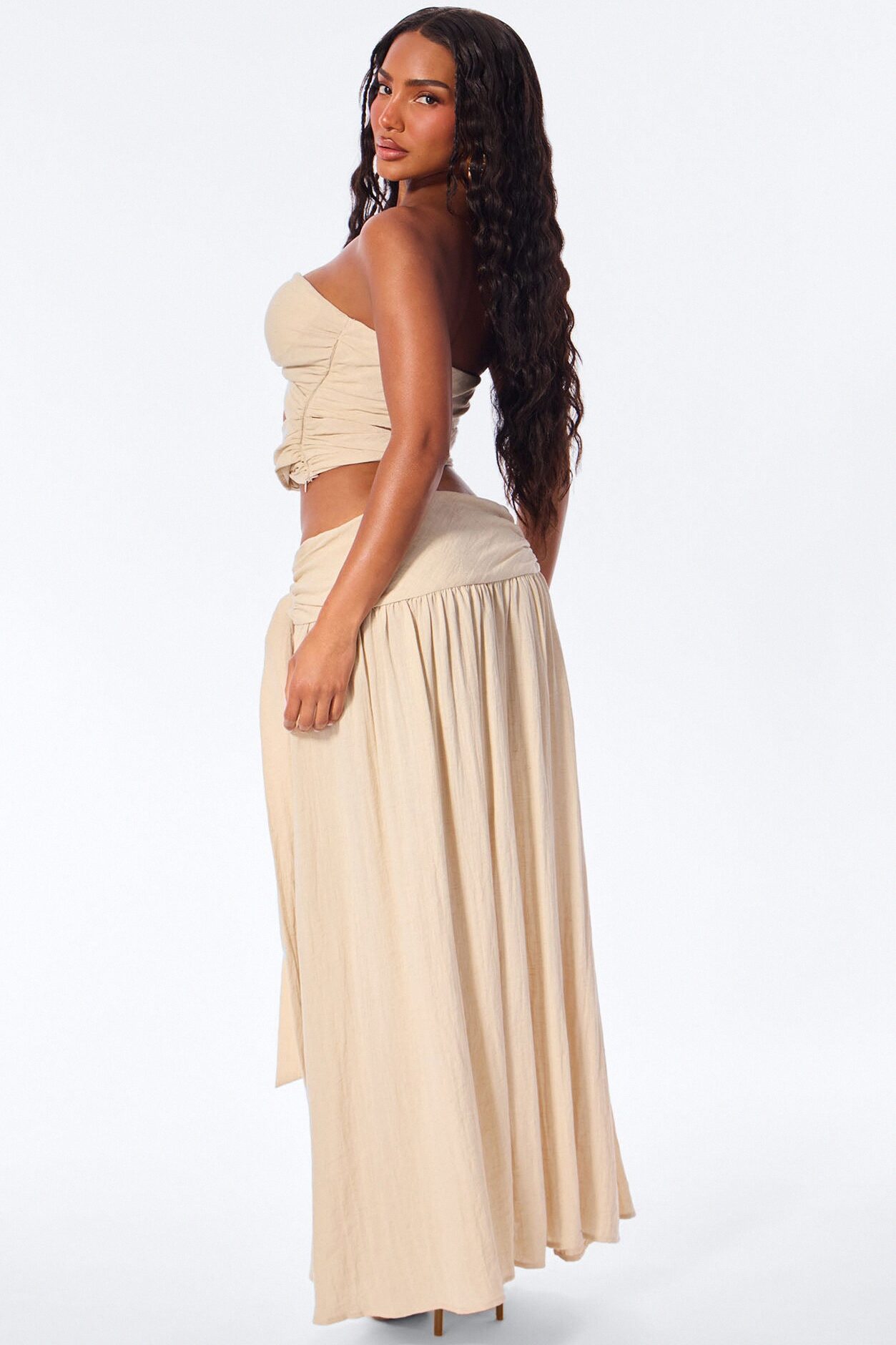 Subtle Flex Linen Maxi Skirt Set - Beige