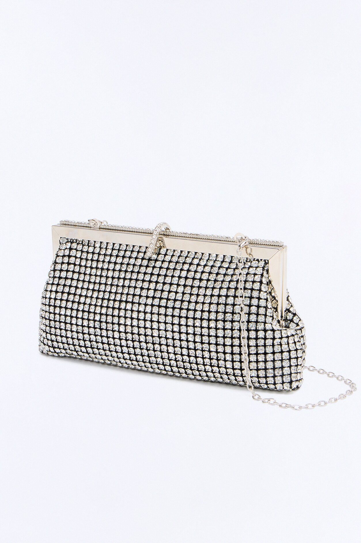 Total Eclipse Rhinestone Clutch Handbag - Silver