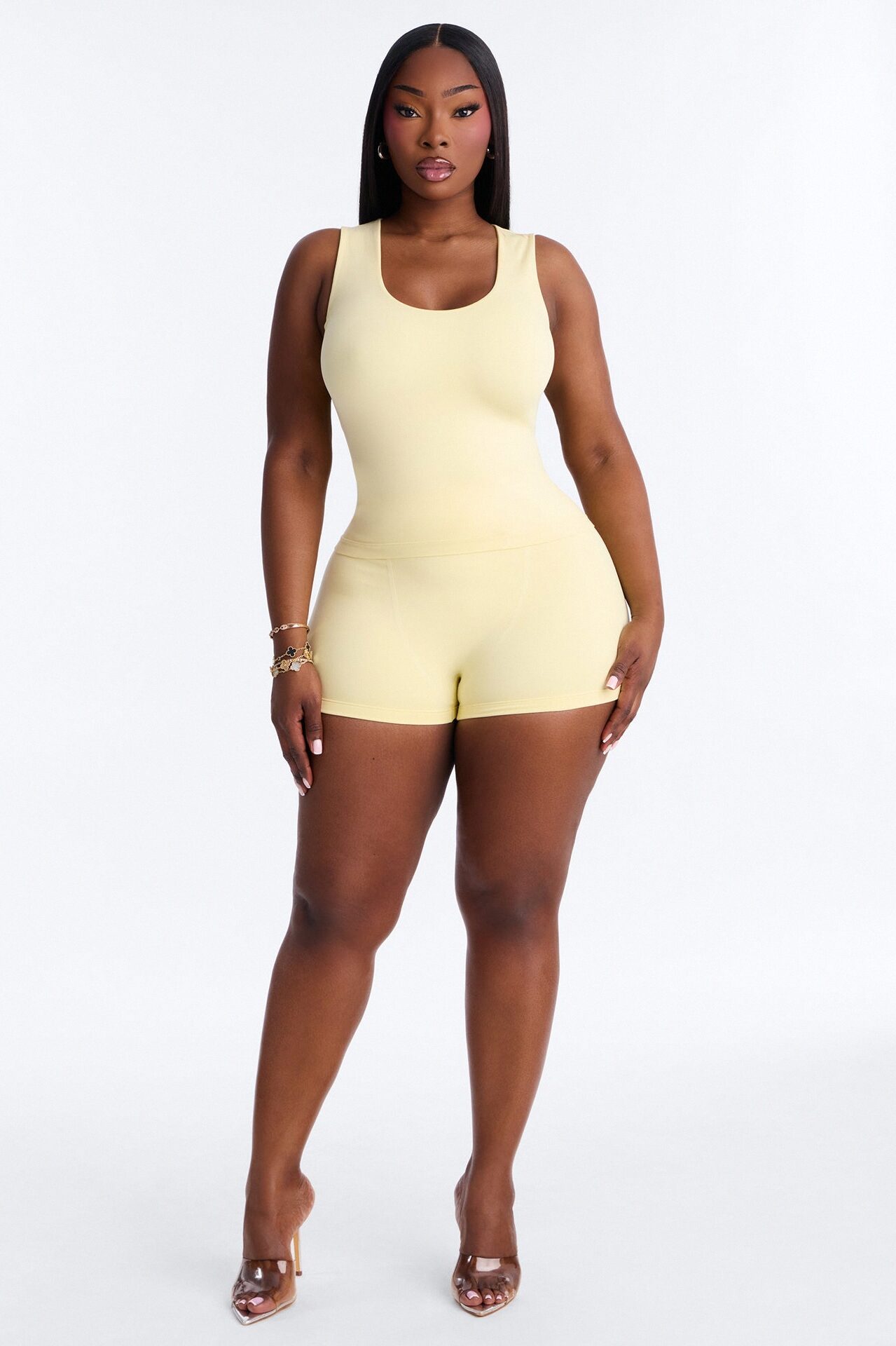Seamless Smooth Double Lined U Neck Tank Top - Butter Yellow