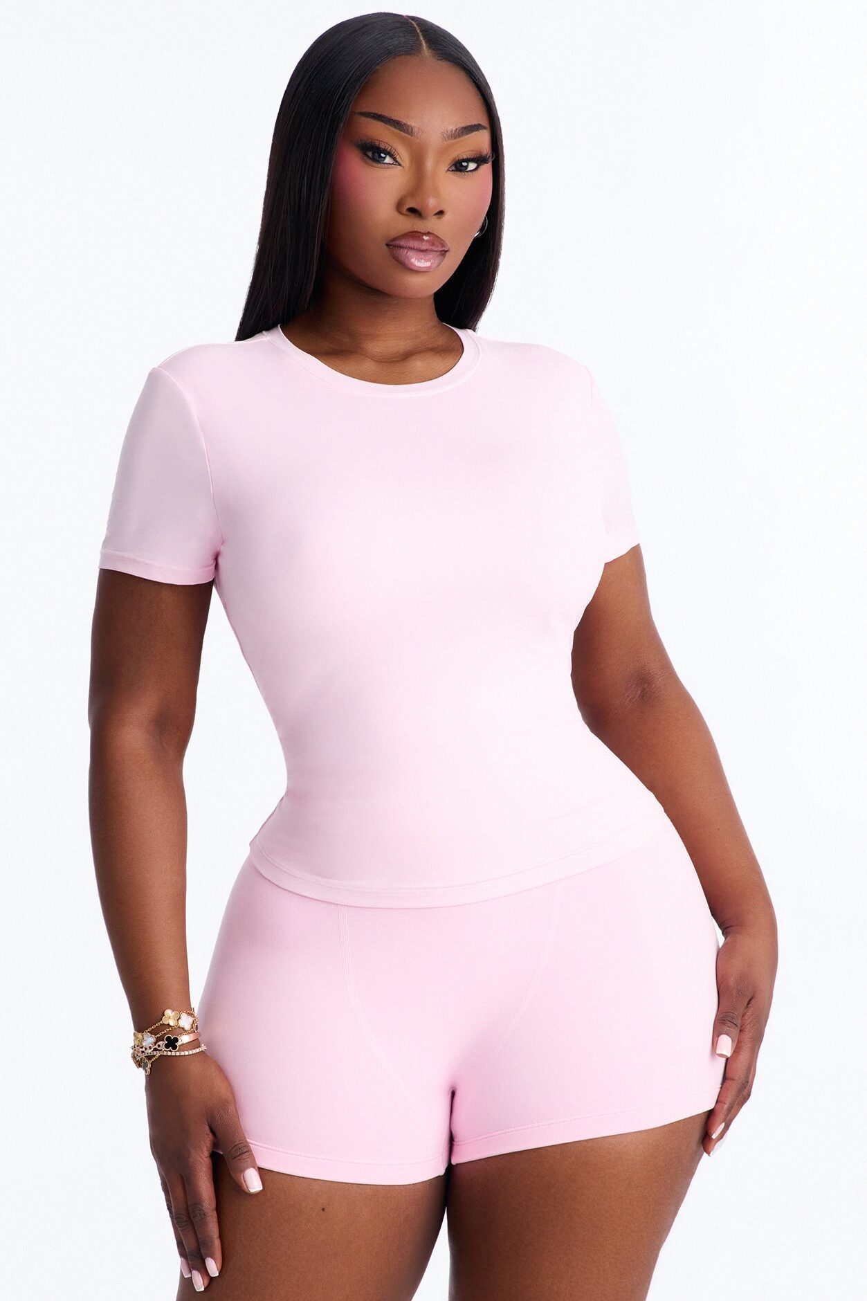 Second Skin Double Lined Short Sleeve Top - Light Pink