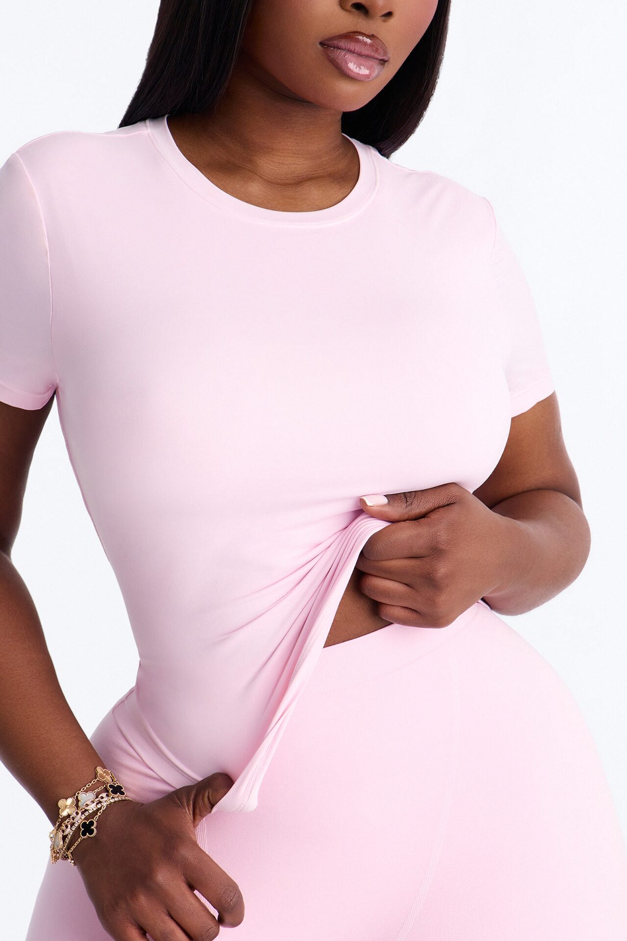 Second Skin Double Lined Short Sleeve Top - Light Pink