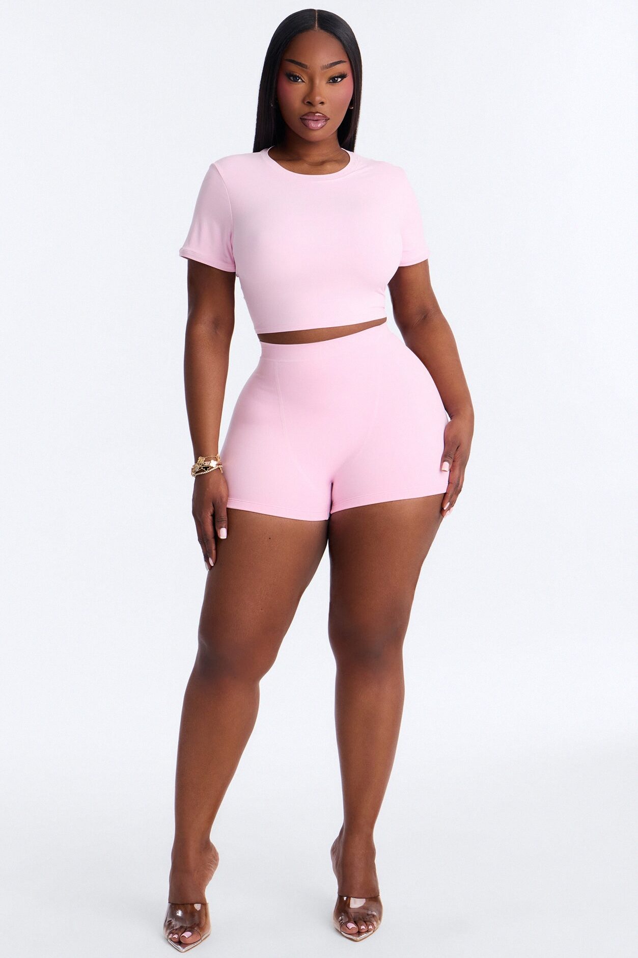 Second Skin Double Lined Super Cropped Tee - Light Pink