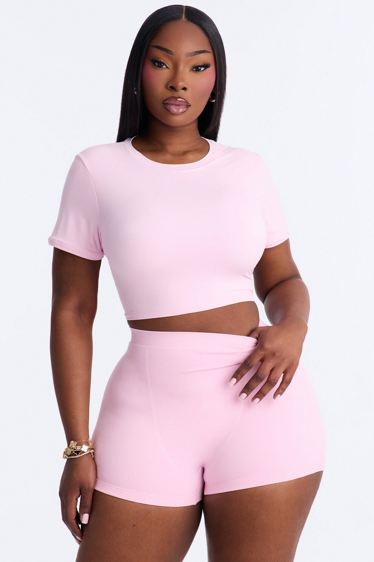 Second Skin Double Lined Super Cropped Tee - Light Pink
