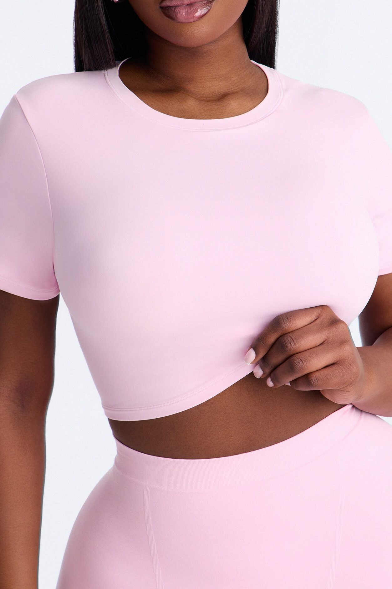 Second Skin Double Lined Super Cropped Tee - Light Pink