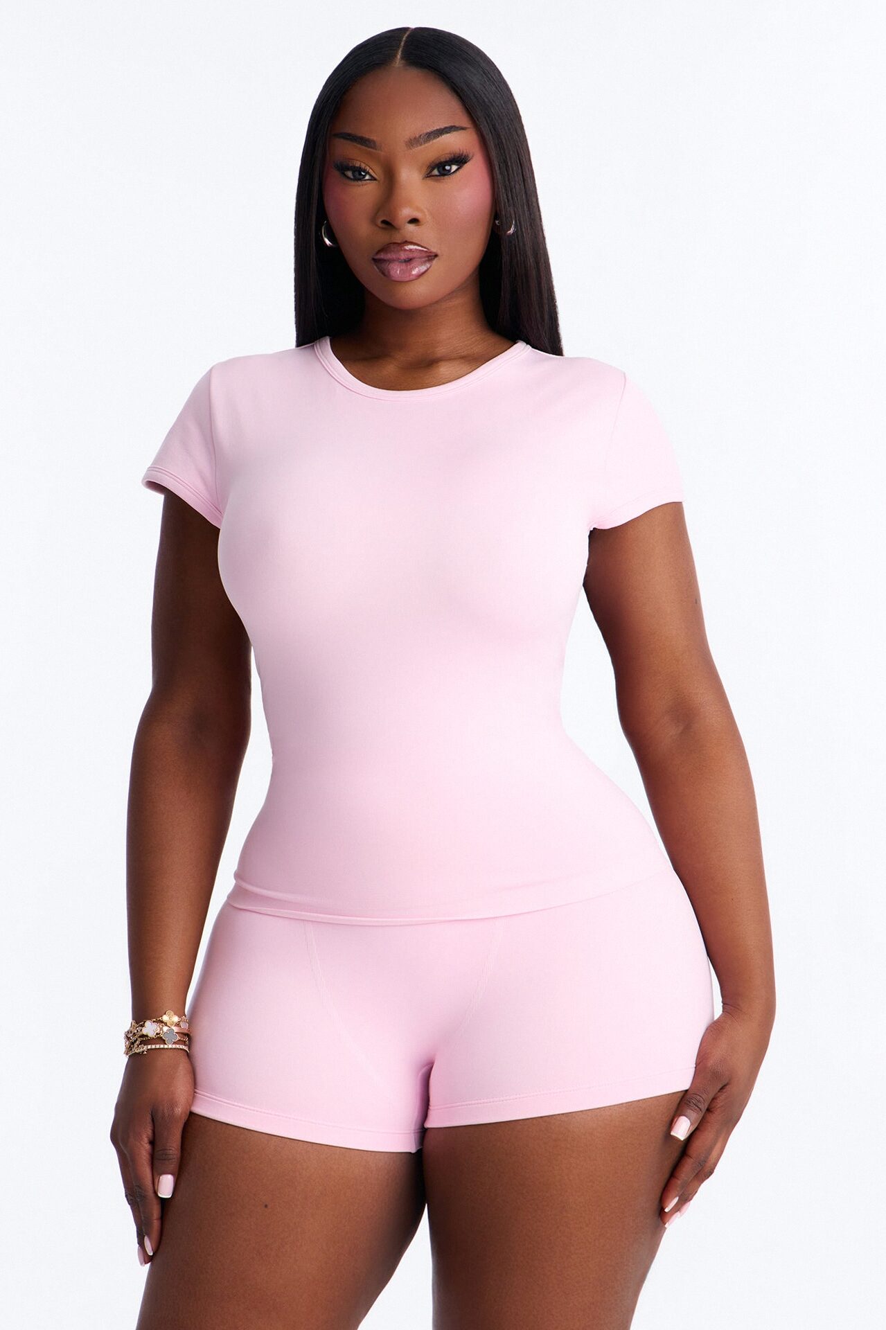 Seamless Smooth Double Lined Cap Sleeve Baby Tee - Light Pink