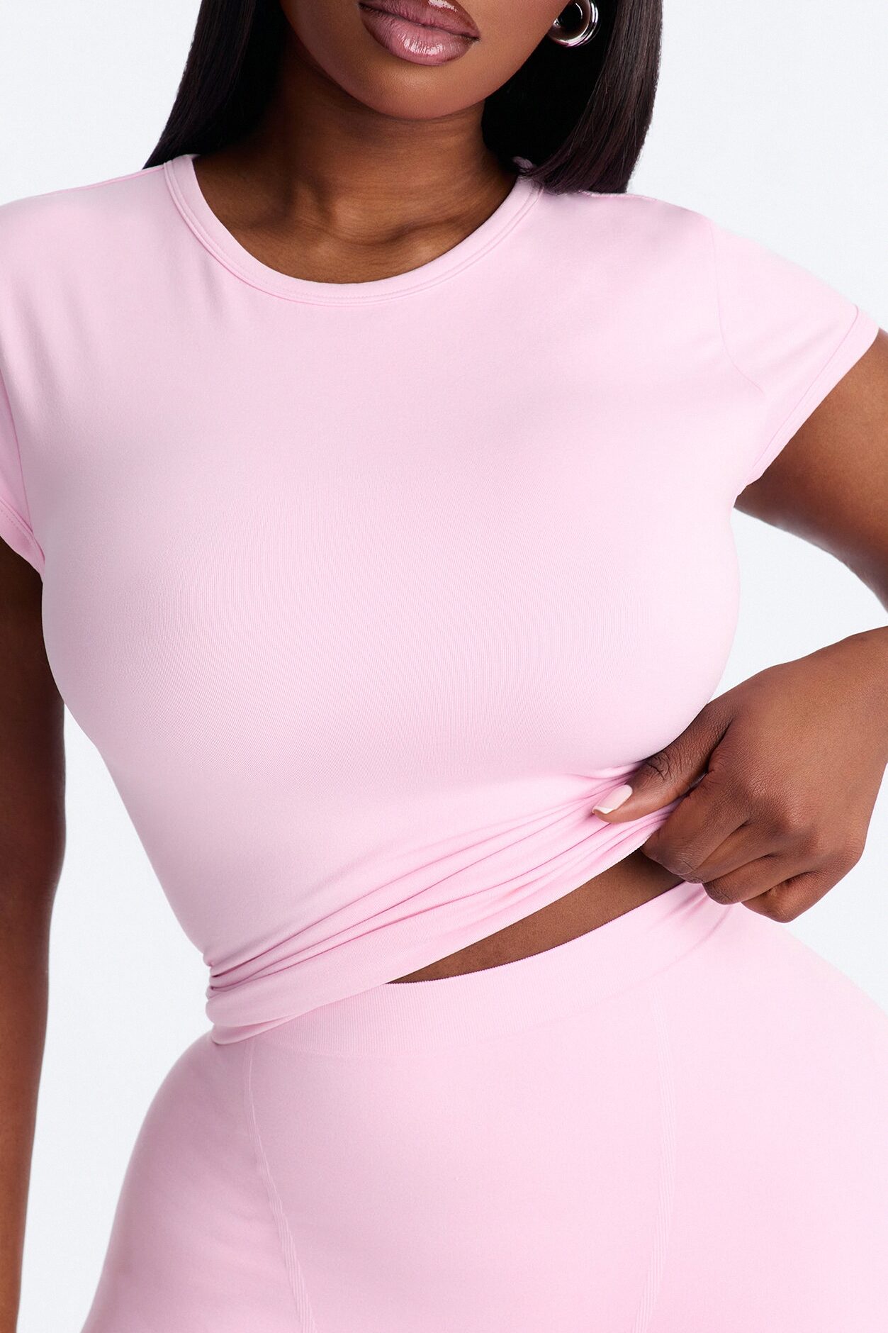 Seamless Smooth Double Lined Cap Sleeve Baby Tee - Light Pink