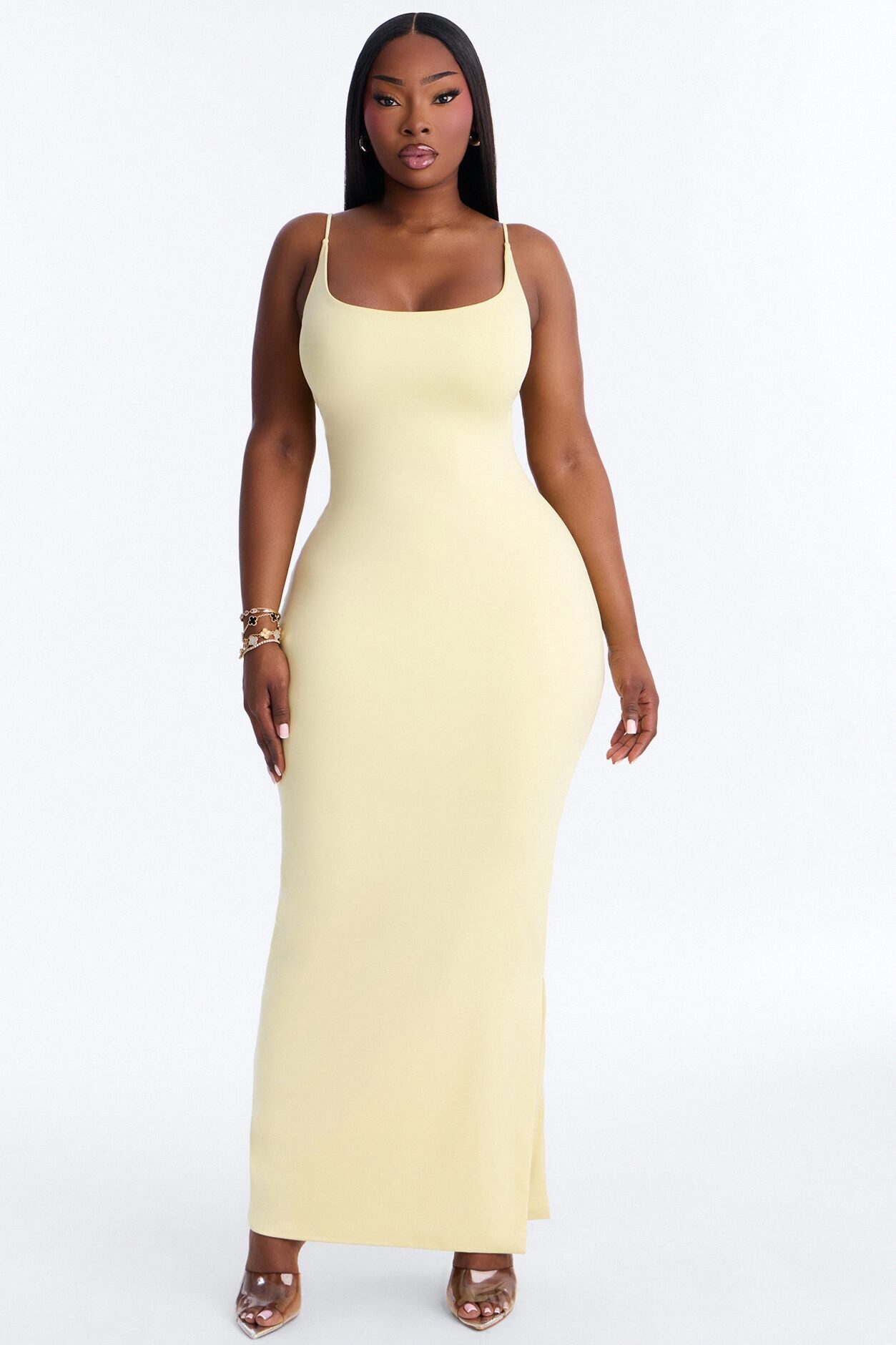 Contour Double Lined Scoop Neck Spaghetti Strap Maxi Dress - Butter Yellow