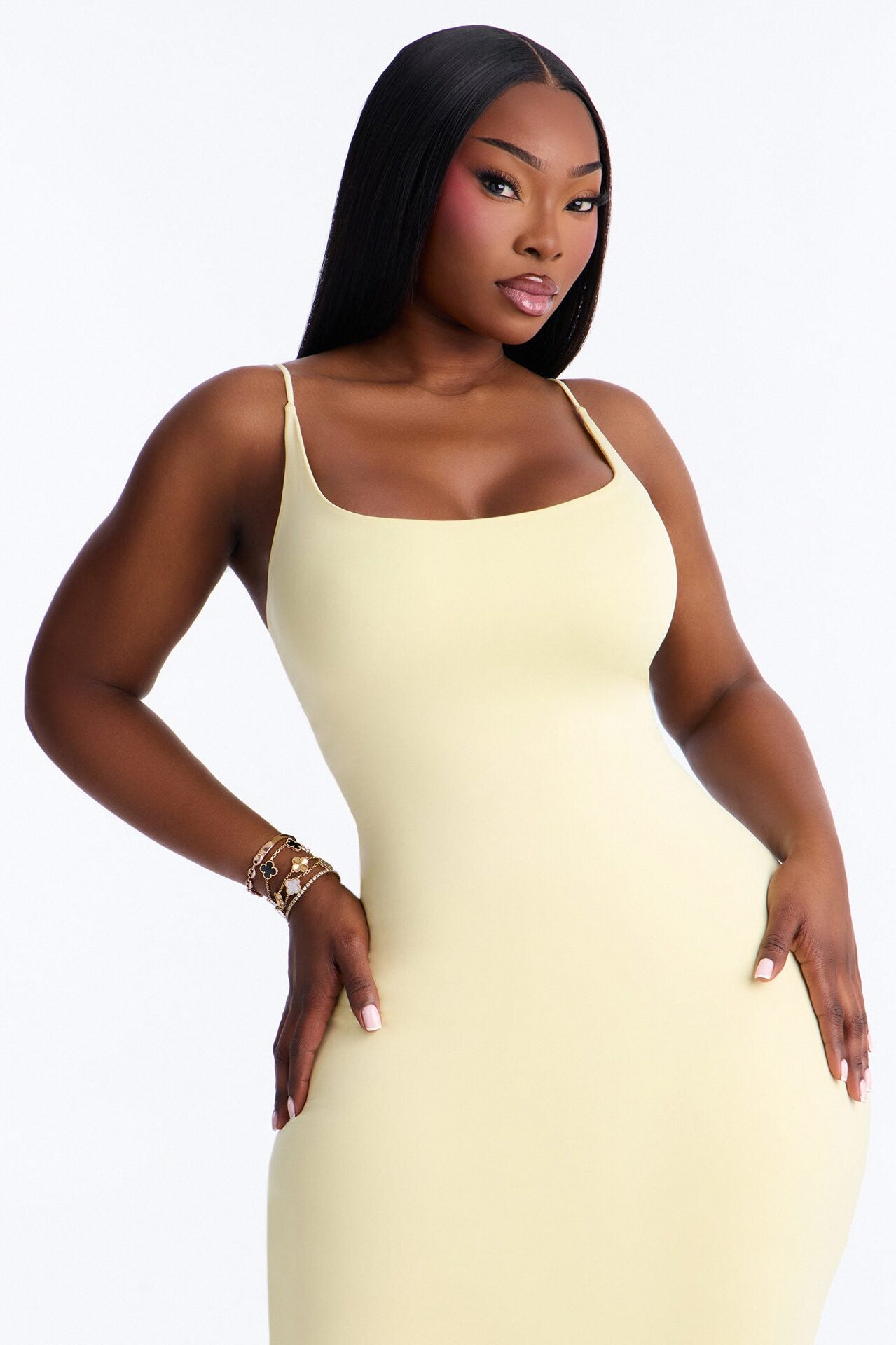 Contour Double Lined Scoop Neck Spaghetti Strap Maxi Dress - Butter Yellow