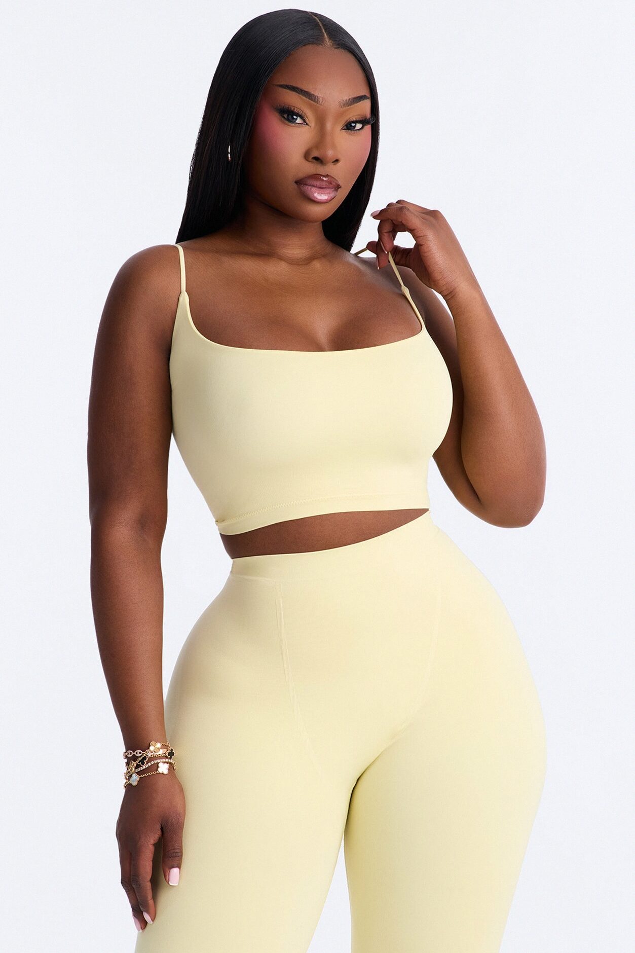 Seamless Smooth Base Layer Double Lined Cami Crop Top - Butter Yellow