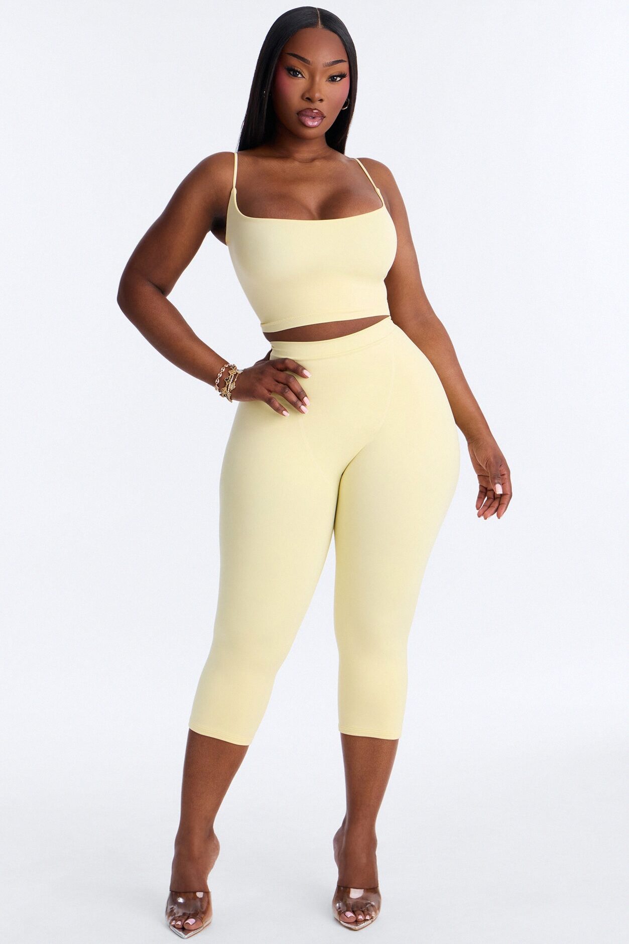 Seamless Smooth Base Layer Double Lined Cami Crop Top - Butter Yellow