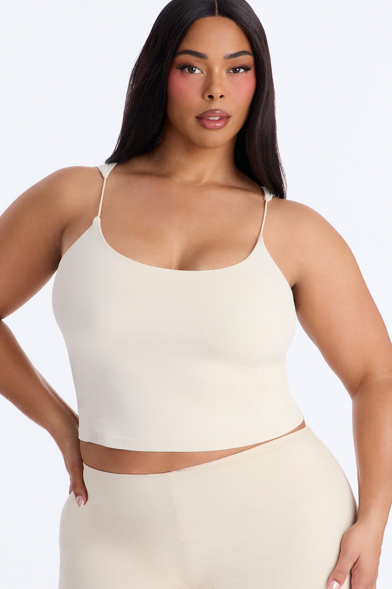 Second Skin Double Lined Thin Strap Tank Top - Bone